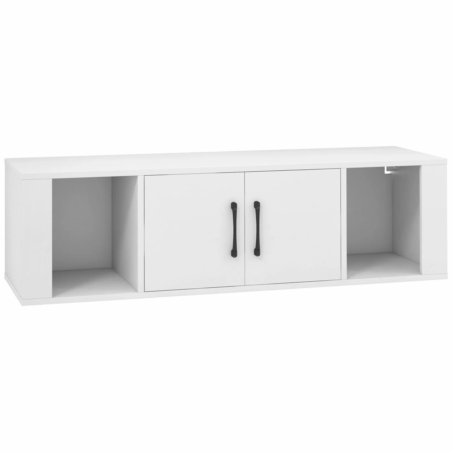 GOPLUS Mueble TV Colgante, 108 x 33 x 30,5 cm, Mueble TV de Pared con 2 Puertas y 2 Cubos, Consola Multimedia TV Flotante con Gran Espacio de Almacenamiento para Salón, Despacho, (Blanco)