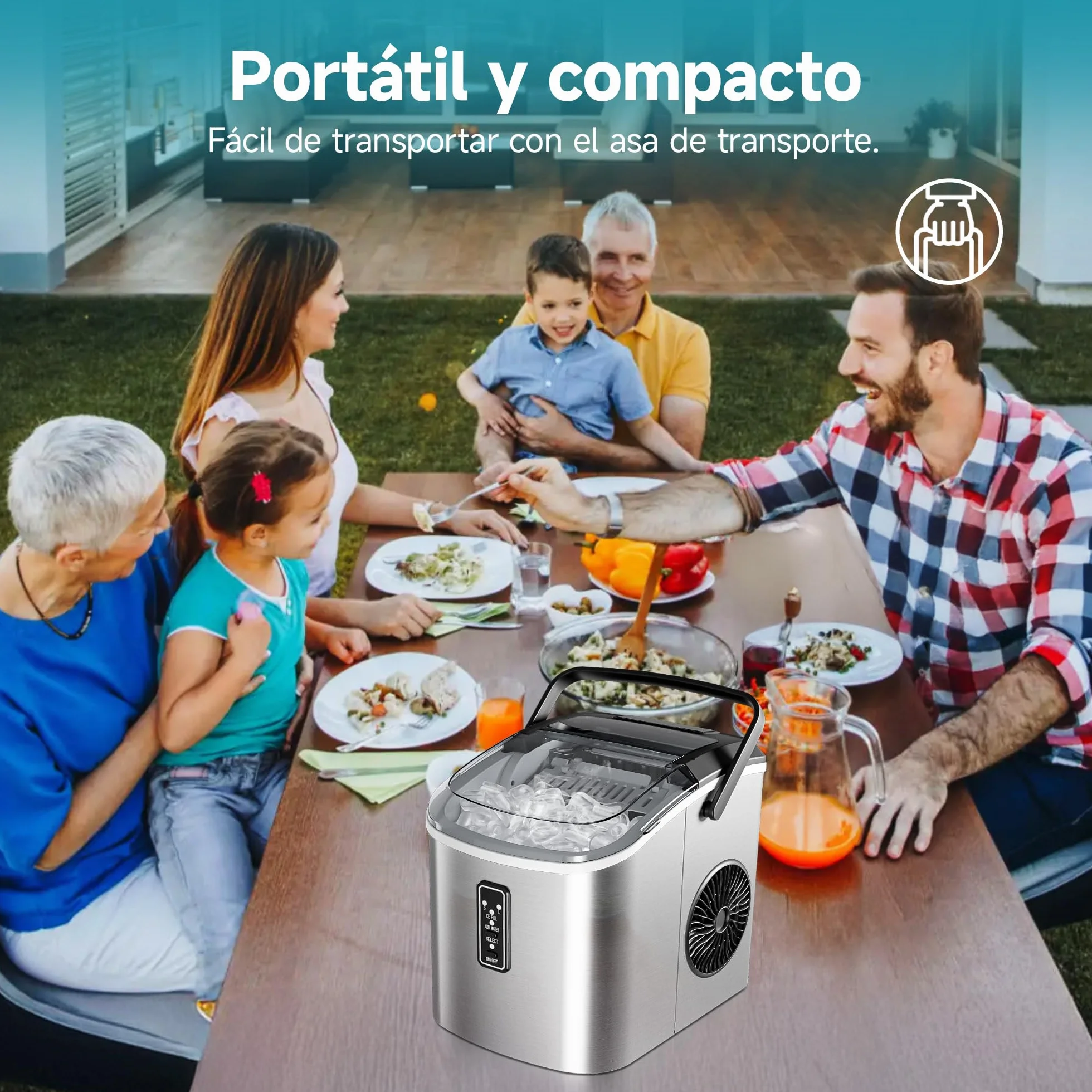 EUHOMY Máquina de Hielo 12Kg/24H Autolimpiable, 9 Cubos en 6 Minutos, Plateado