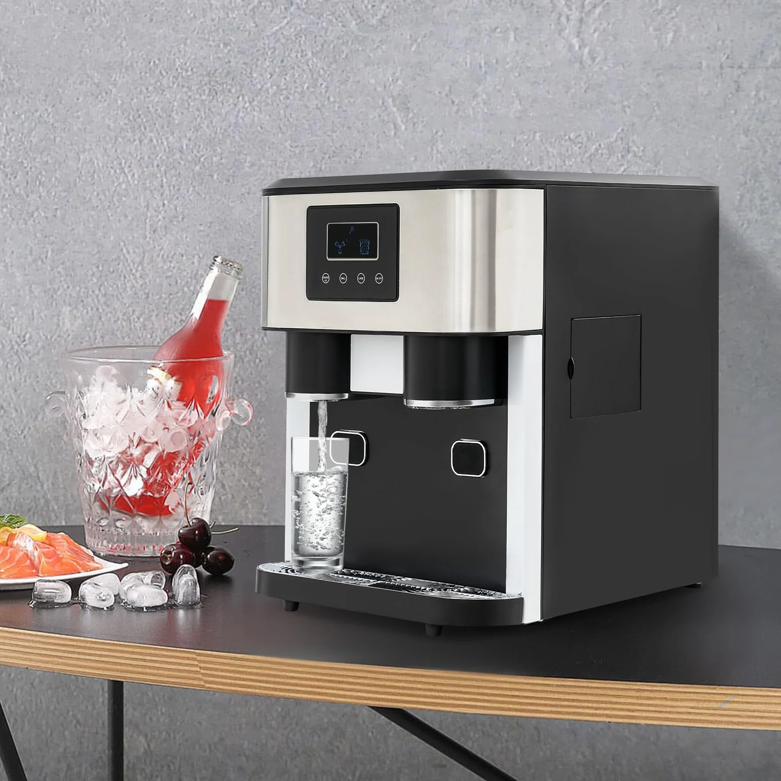 Máquina para Hacer Cubitos de Hielo Pequeña 3 en 1, Maquina de Hielo Doméstica con Hielo Picado, Hielo en Bala y Agua Fría, Autolimpiante, Máquina de Hielo de Mesa para el Hogar, Oficina