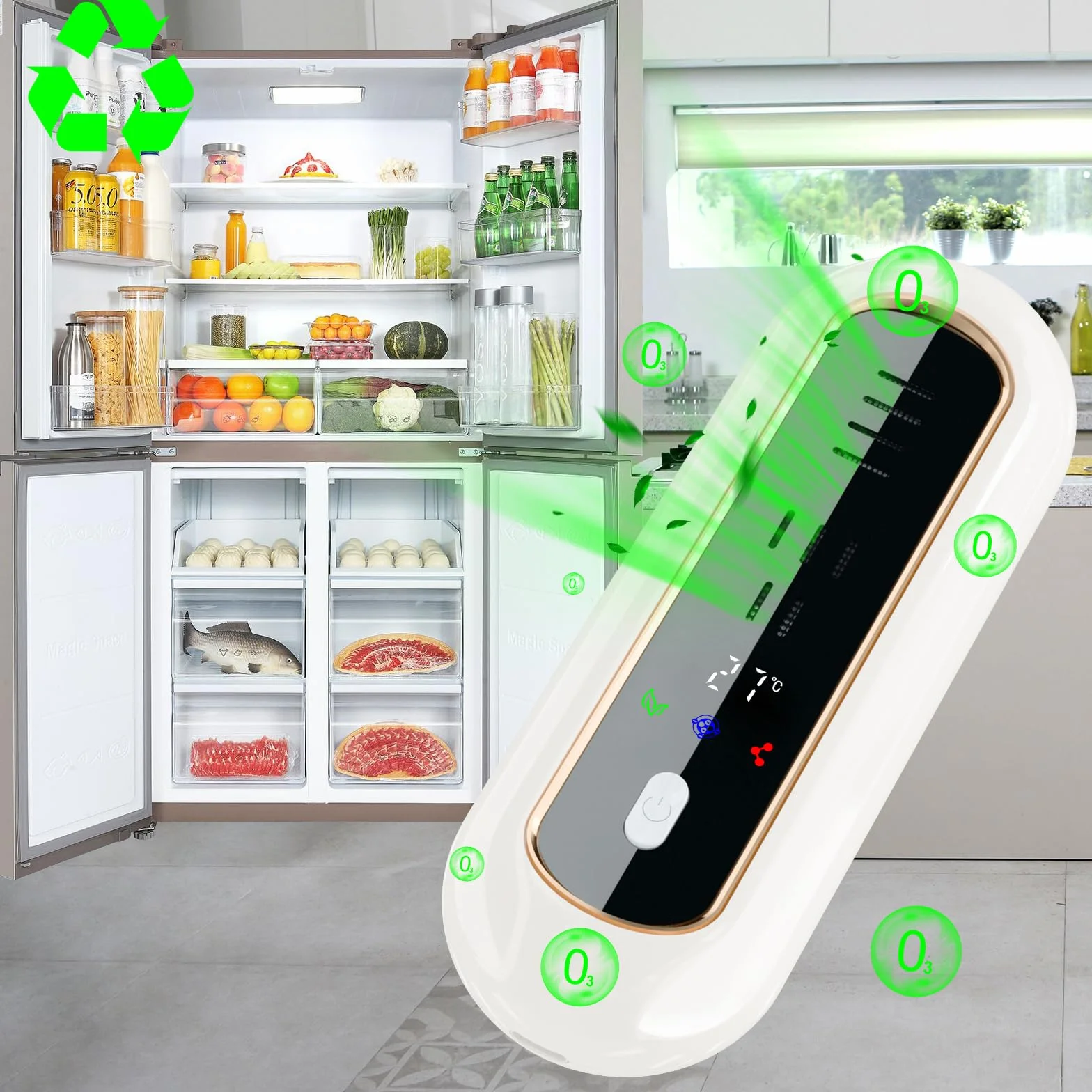 Desodorante para Nevera con Pantalla LED, Monitoreo de Temperatura y Batería, Eliminador de Olores Recargable