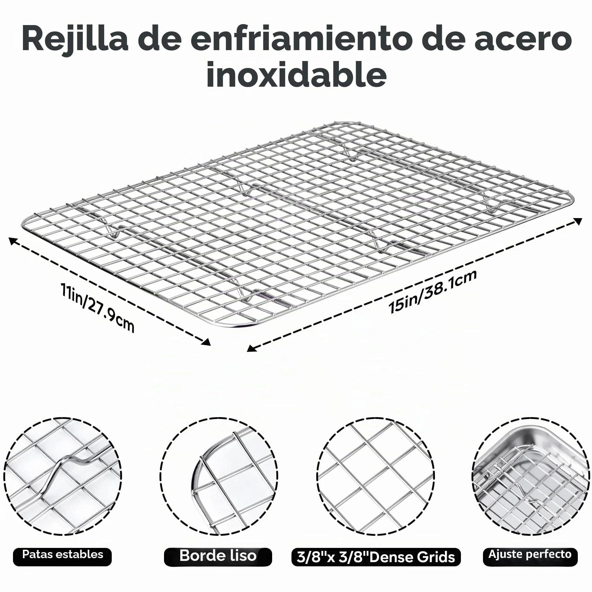 Bandeja para hornear de acero inoxidable con rejilla, 16 x 12 x 1 pulgada