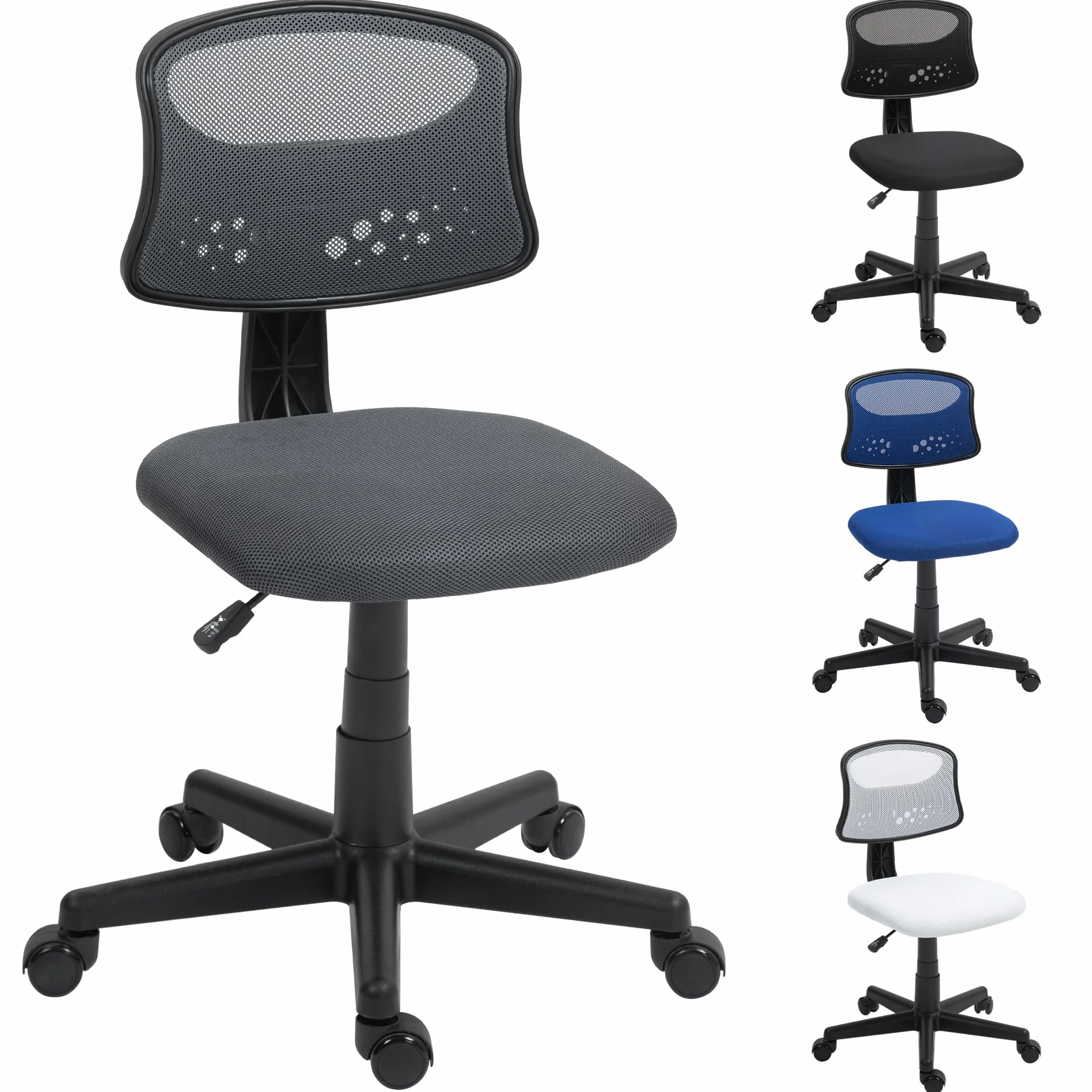 HOMCOM Silla de Oficina Ergonómica sin Brazos Giratoria Respaldo Malla Transpirable Altura Ajustable 120 kg Gris