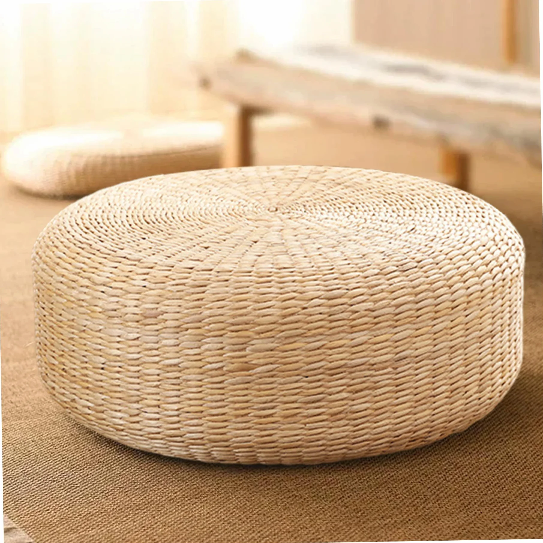Cojín de Suelo de Tatami 16 Pulgadas Cojines Tejidos Naturales para Sentarse Meditación Adultos Sala