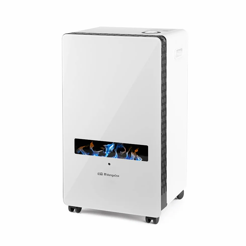 Estufa llama azul. Frontal de cristal templado. Potencia máxima 3.800 Kw. Tecnología "llama azul". Triple sistema de seguridad