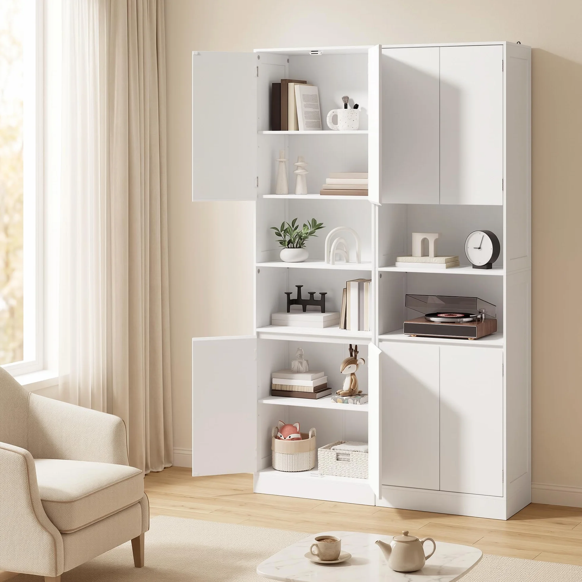 Xbro Mueble de baño 190×30×57 cm, Armario almacenaje con estantes Regulables, cajones y estantes Abiertos, Armario Alto Multiuso para baño, Cocina y salón, Montaje fácil,Blanco
