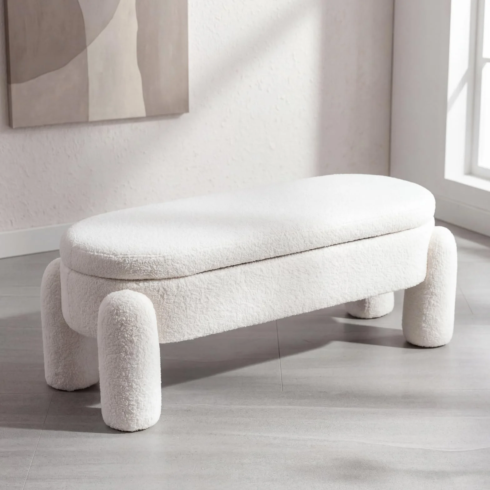Ya-Home Baúl Multifuncional de Terciopelo Banco Moderna con Compartimento Interior para Dormitorio y Salón Color Blanco