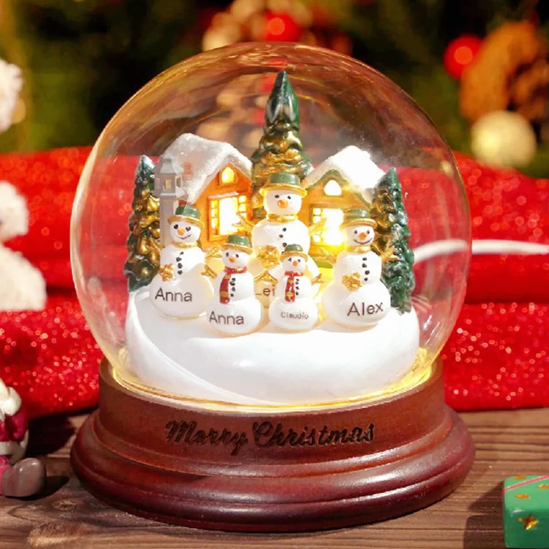 Bola De Nieve Cristal Navidad Nombre Personalizado con luz LED,Personalizable Muñecos Globos de Nieve Decoración del Hogar, Lámpara de Escritorio, Regalos para Niños Mamá y Papá (Luz de Noche)