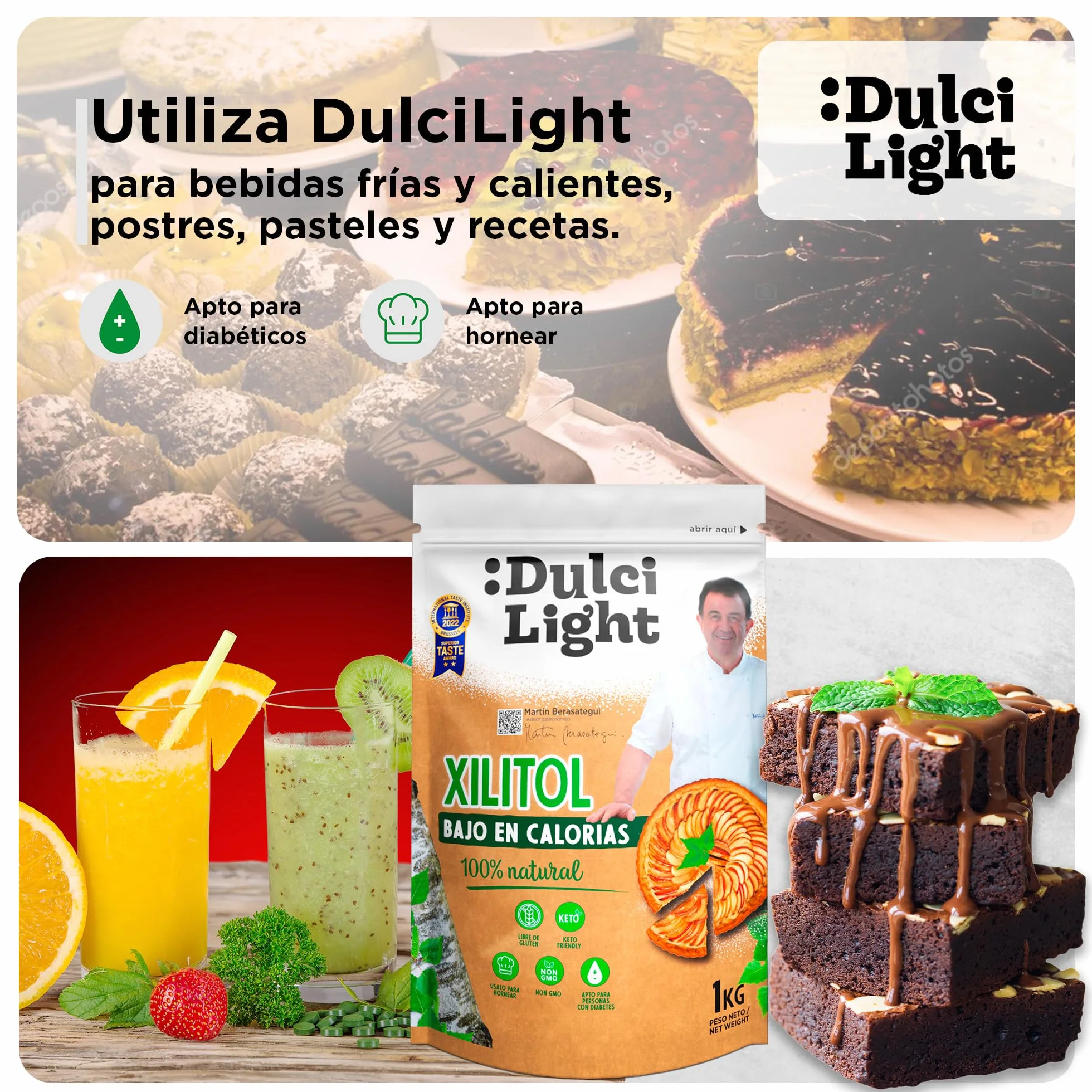 DulciLight Xilitol 1 KG Natural de Abedul Finlandia Sustituto del Azúcar Bajo en Calorías