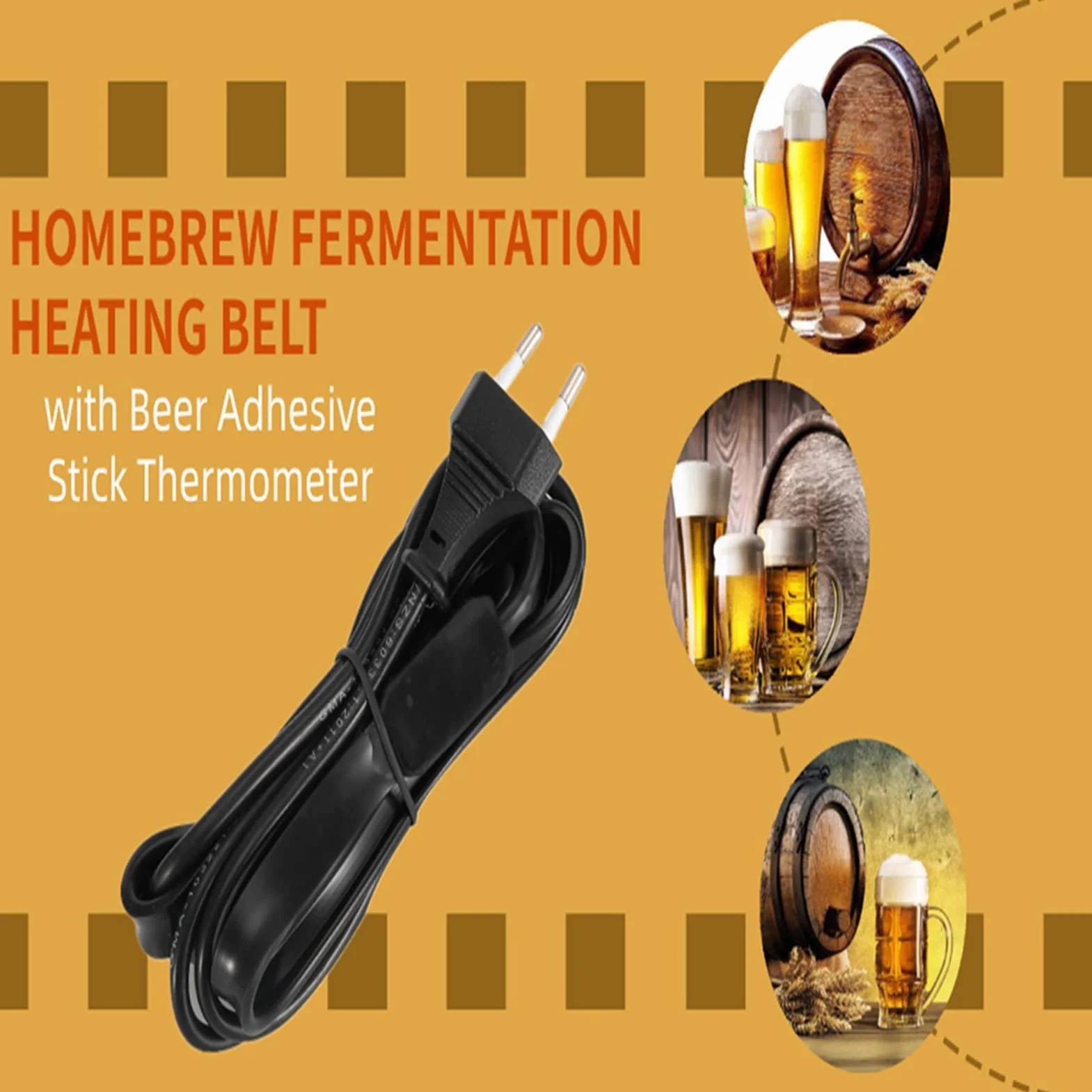 Jeffergarden Homebrew Fermentación Cinturón de calefacción Pad con Cerveza Vino Kombucha Caliente Líquido Adhesivo Termómetro Stick UE Plug 220V-250V