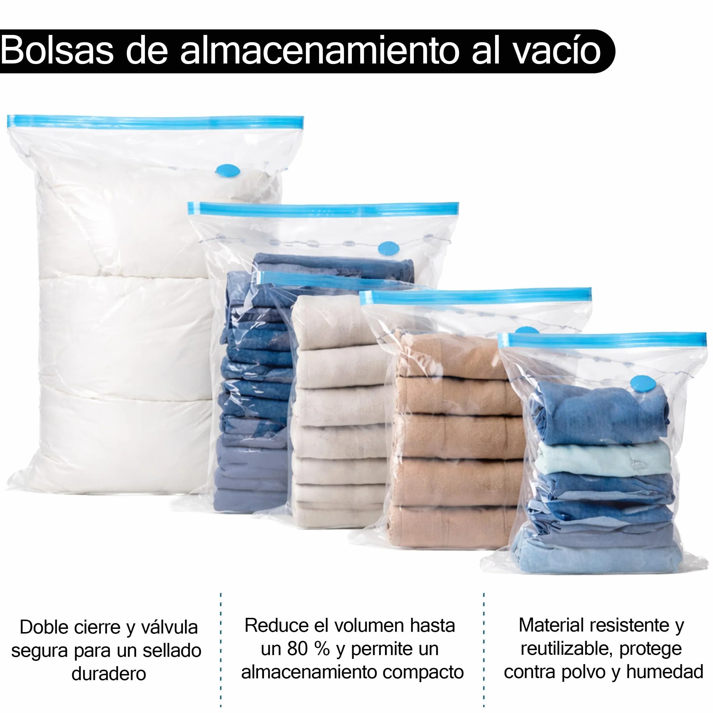 Bolsas de Almacenamiento al Vacío 12 Unidades 80x110cm, 60x80cm, 50x60cm para Ropa, Edredones