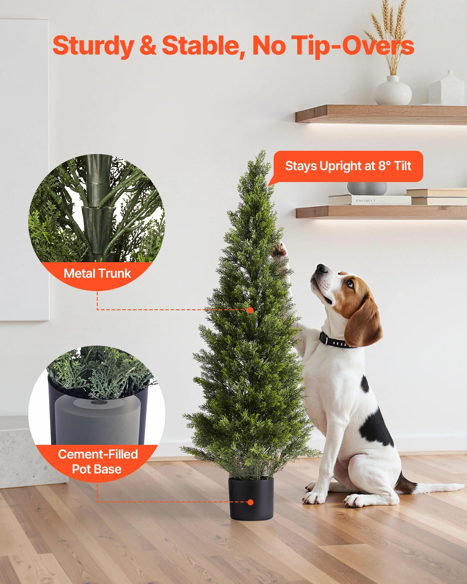 VEVOR Topiario Artificial de Cedro 300 x 1219 mm 2 Piezas, Planta de Pino Artificial Hoja de Polietileno, Maceta de Árbol Verde Falso para Decorar Porches, Patios, Jardines, Balcones, Oficinas