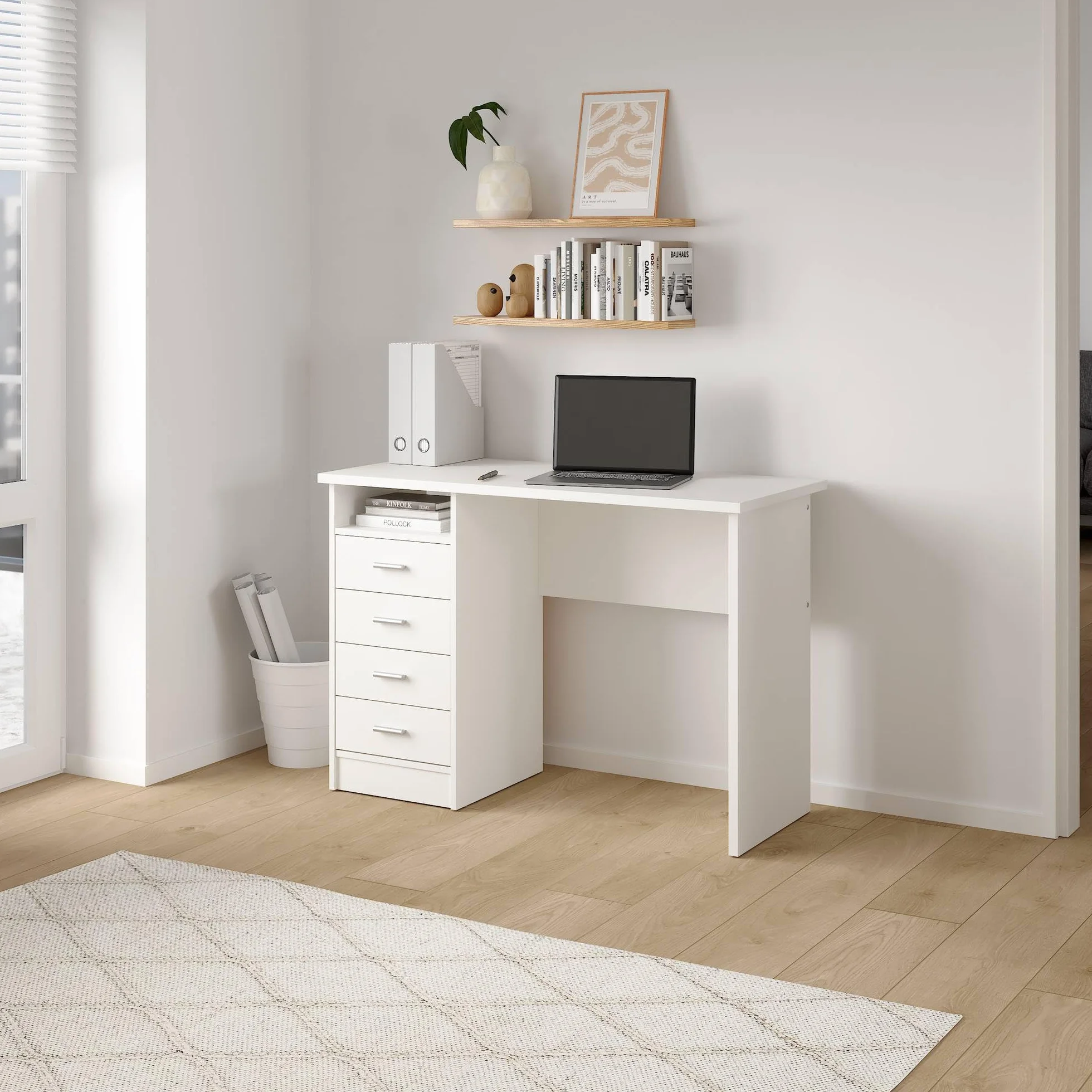 Escritorio Segre White Mesa de Estudio con 4 Cajones en Color Blanco 111 x 49 x76 cm