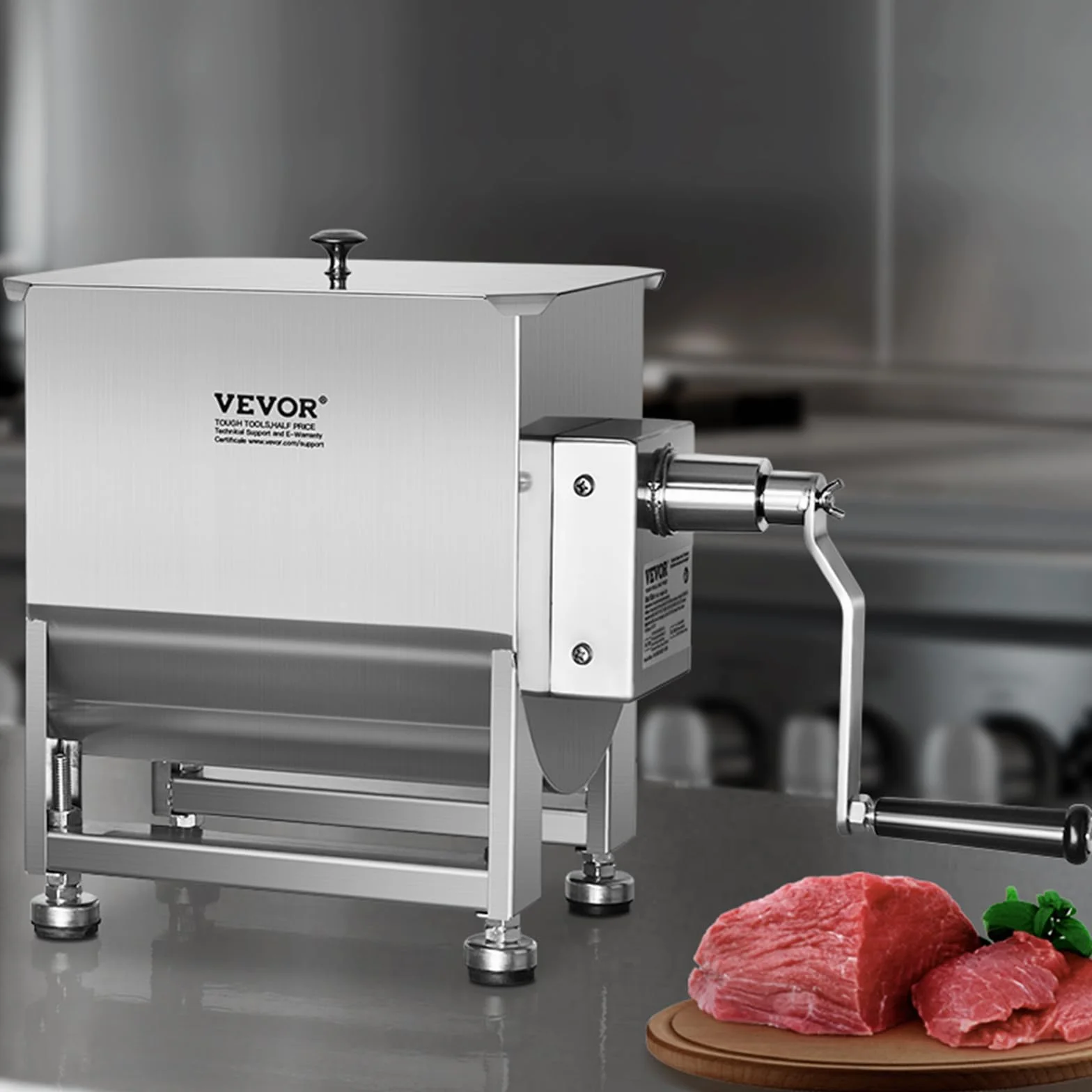 VEVOR Mezcladora de Carne Manual Tanque de 40 L, Equipo de Procesamiento de Carne, Capacidad Máxima de Mezcla de 27,2 kg, Mezcladora de Salchichas de Acero Inoxidable con Tapa, Caja de Engranajes