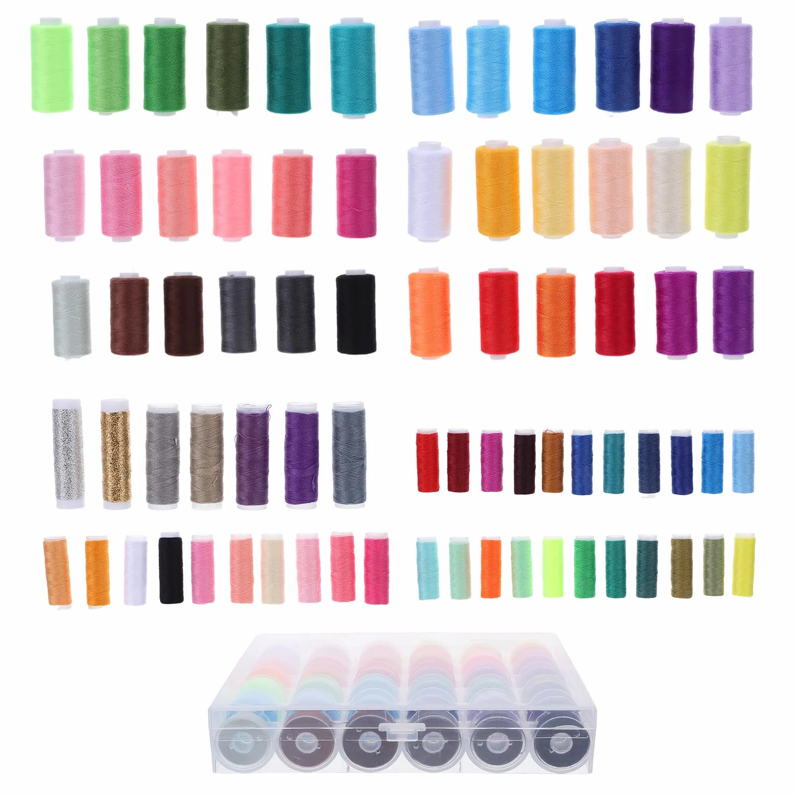 ULTECHNOVO Surtido de 111 Hilos de Poliéster para Coser a Mano y Máquina con Bobinas y Soporte, Adecuado para Acolchado y Bordado con 39 Colores Variados