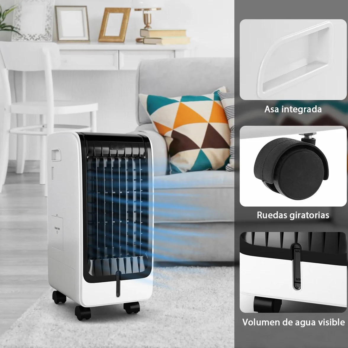 GOPLUS Aire Acondicionado Portátil 4 en 1 con Depósito de Agua 6L, Purificación Ventilador Humidificador Enfriador de Aire Móvil, Climatizador Evaporativo 3 Velocidad, Temporizador 8H, Control Remoto