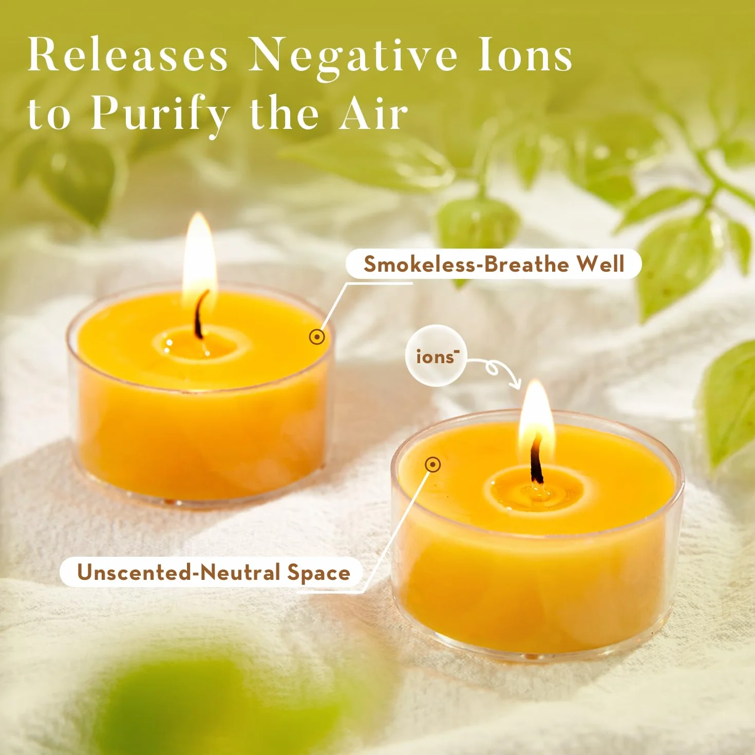 Ashlux Velas de Té de Cera de Abeja 100% Natural, 40 Unidades, 4 Horas de Combustión, Sin Perfume y Sin Humo, Para Hogar, Bodas, Navidad y Spa