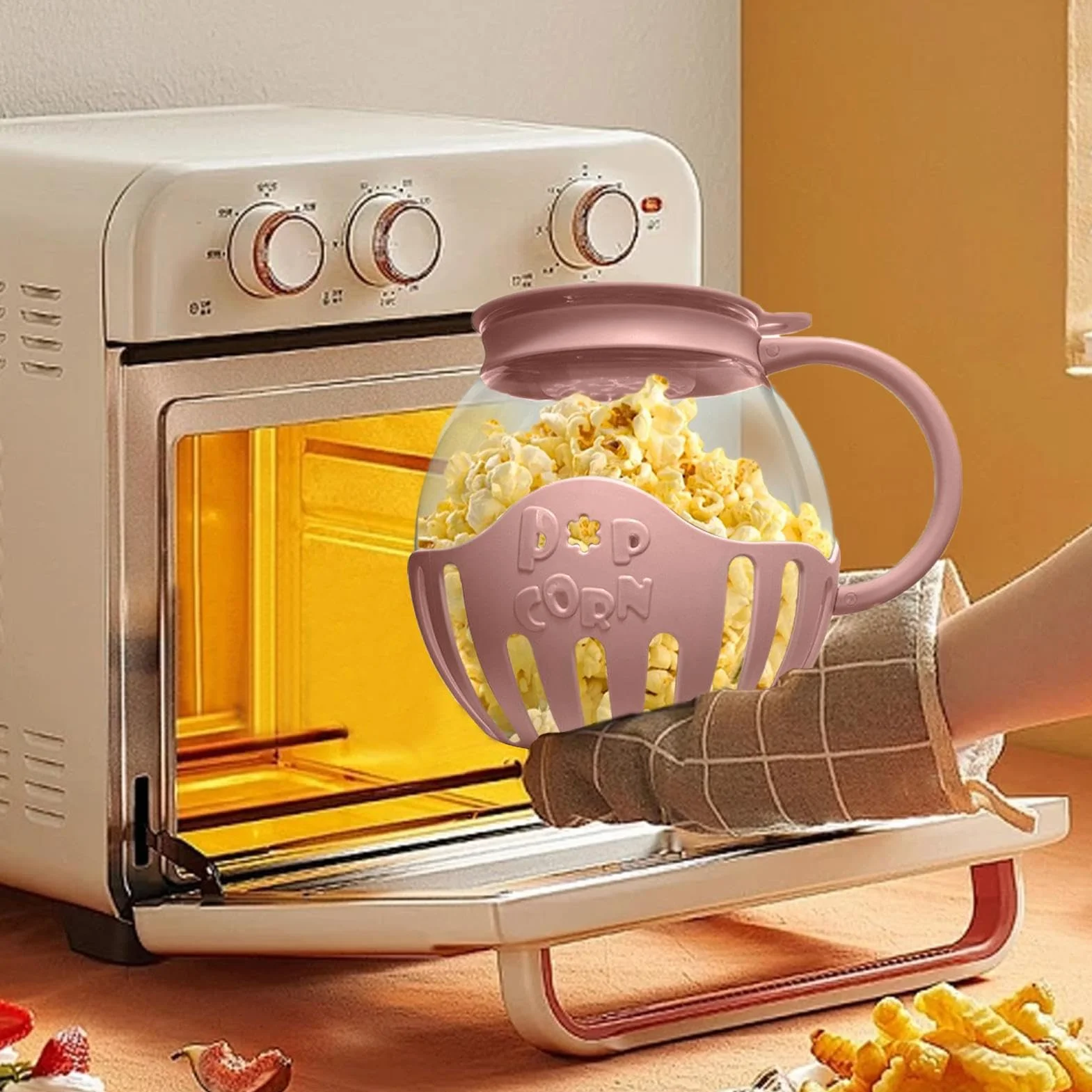 Máquina para hacer palomitas de maíz, cuenco de 2.25 cuartos de galón, vidrio de borosilicato apto para lavavajillas