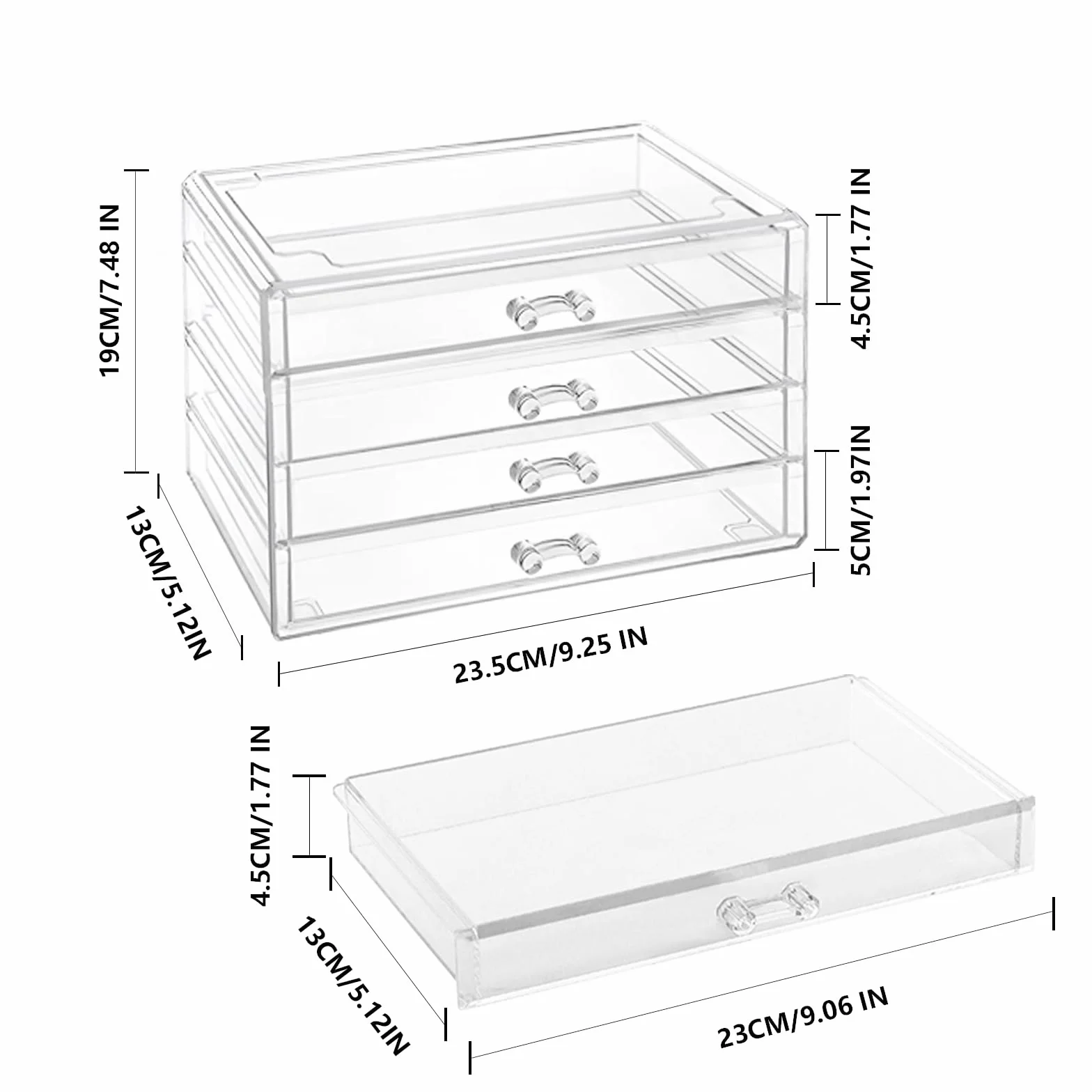 Organizador de Maquillaje Cosméticos Caja Grande 4 Cajones,Acrílico Transparente (4 Cajones)