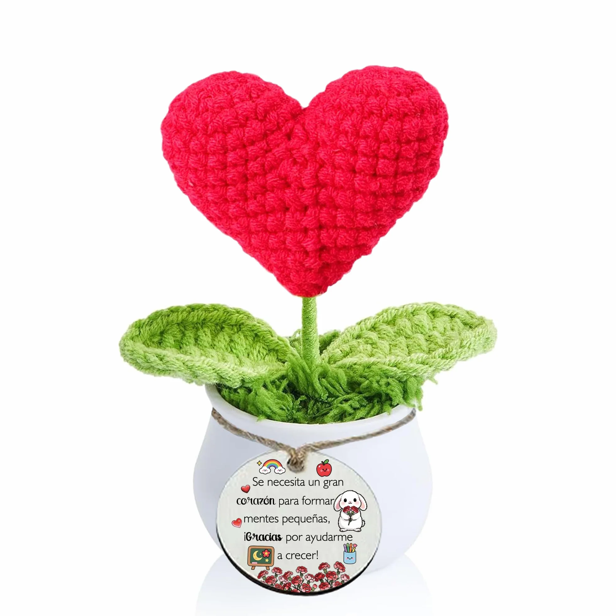 Maestra Regalo Maceta de Clavel Girasol Crochet Profesores Día del Maestro Hecho A Mano Tejido Adornos (Corazón)