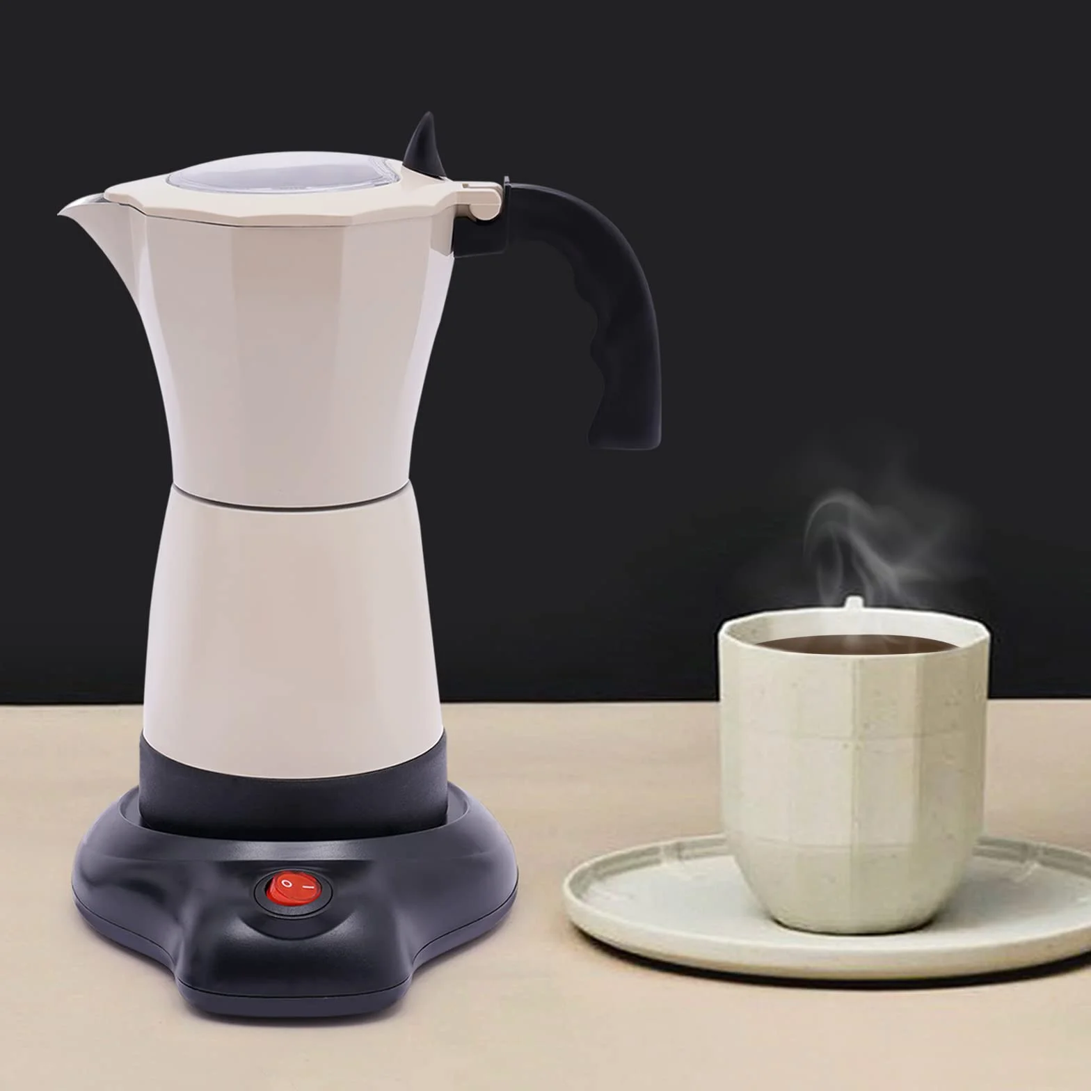 Cafetera eléctrica italiana 6 tazas espresso 10,2 x 19,5 cm blanco arroz