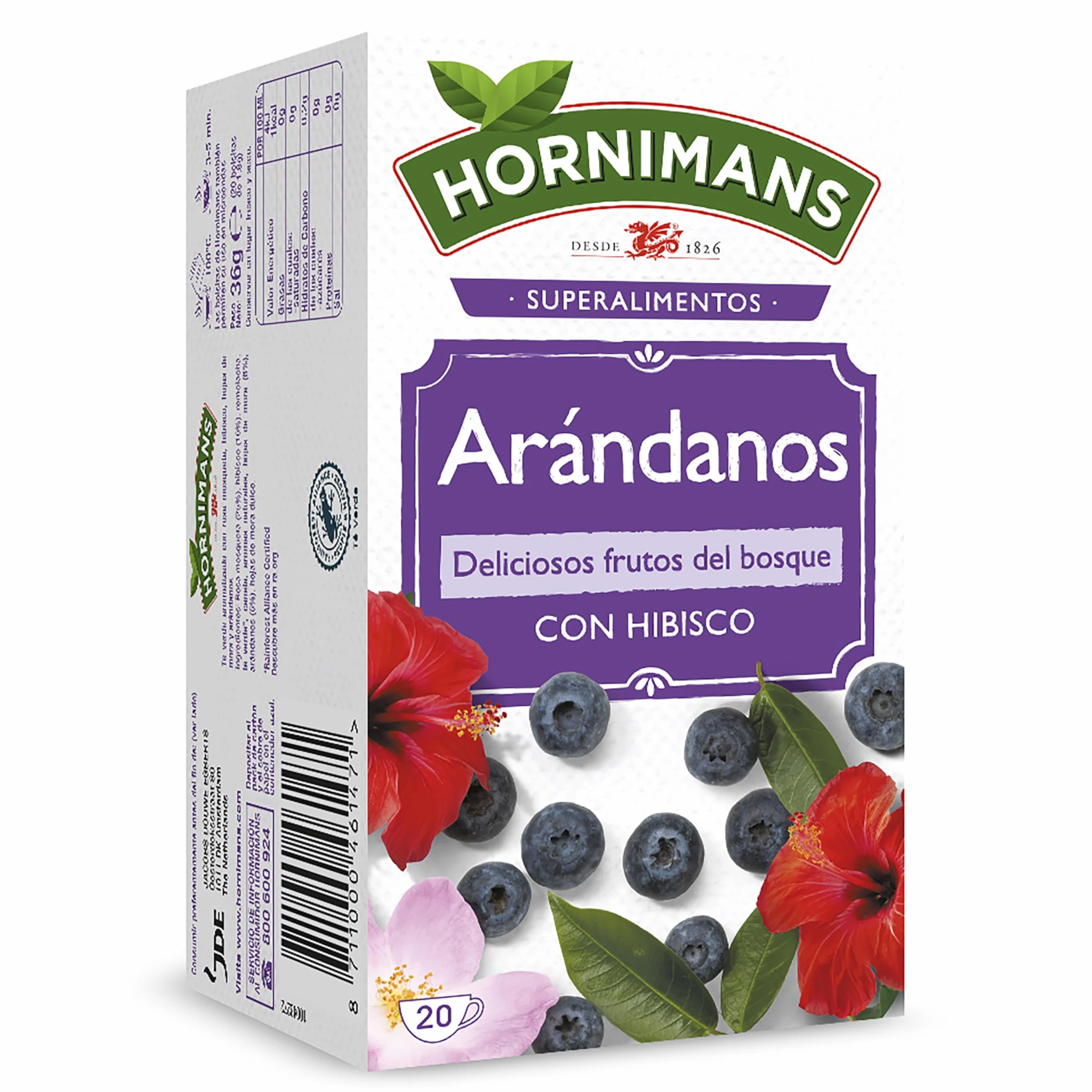 Hornimans Infusión de Arándanos con Hibisco 100% Natural 20 bolsitas