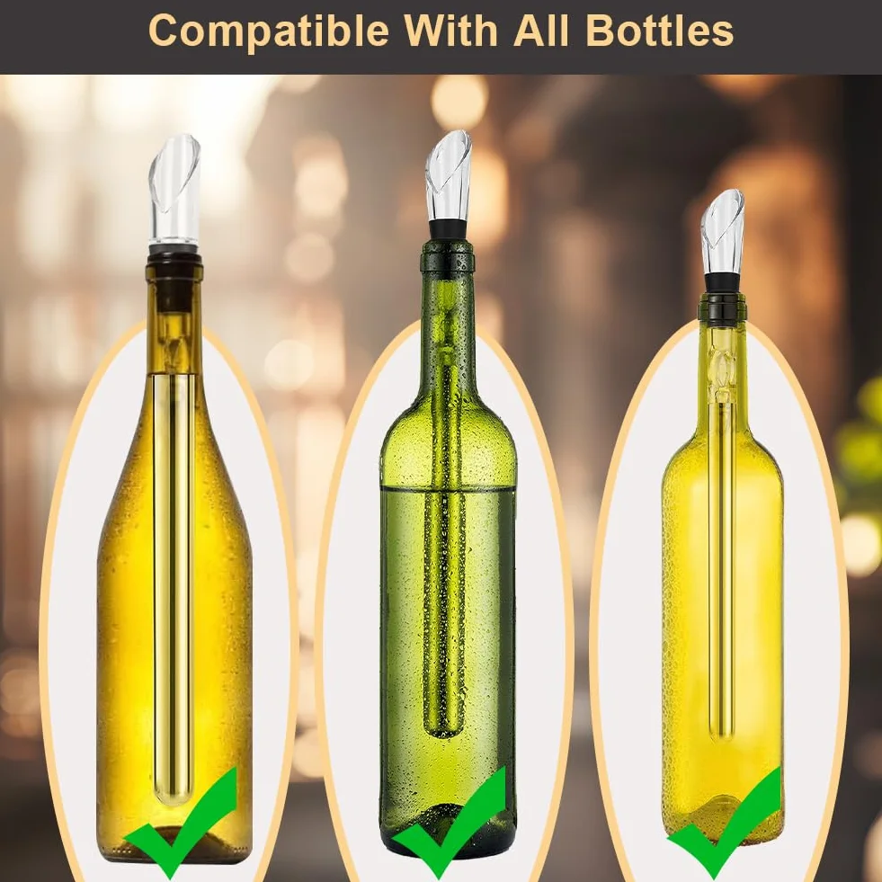 HOTUT Enfriador de Vino con Varilla de Enfriamiento, 2PCS Acero Inoxidable Antigoteo