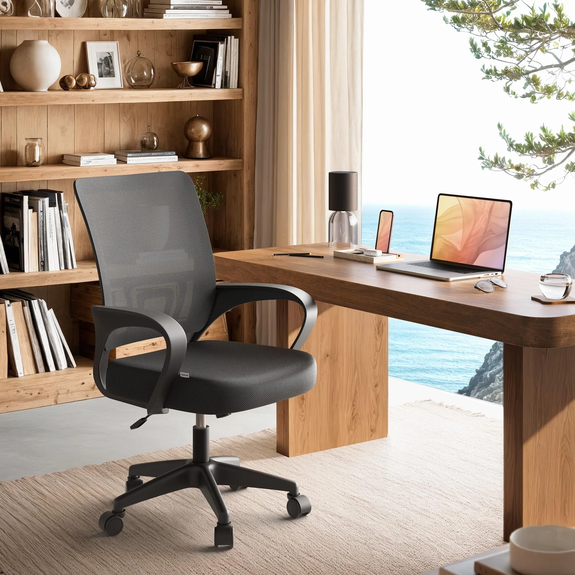 JUPPLIES Silla Escritorio Ergonomica con Apoyo Lumbar, Malla Transpirable, Ruedas 360°, 110kg