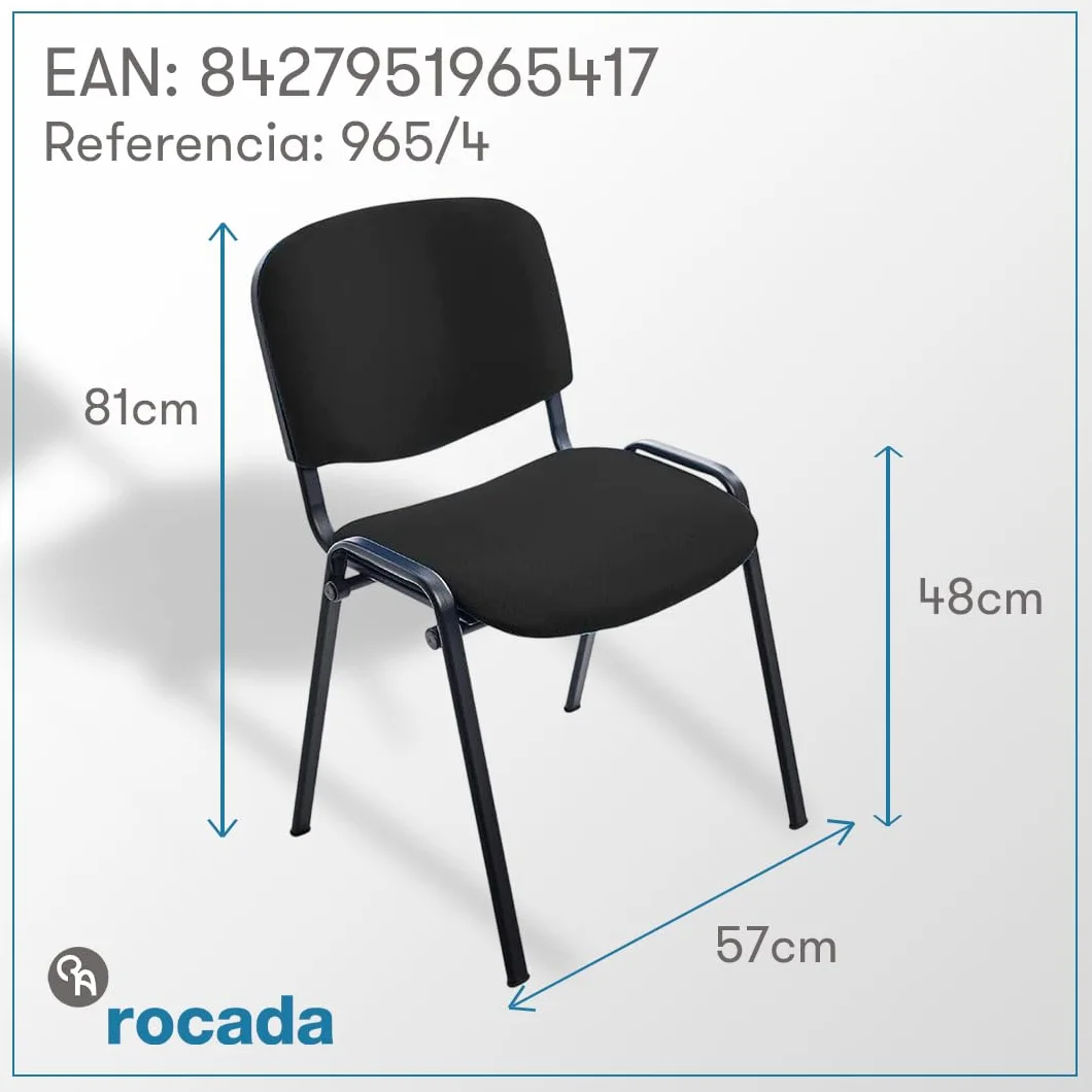 Rocada | Silla Confidente Tapizada - Tela Ignífuga Negra - Estructura Metálica Resistente - Asiento para Visitas y Reuniones - Diseño Sobrio para Sala de Espera - 57 x 81 x 48 cm