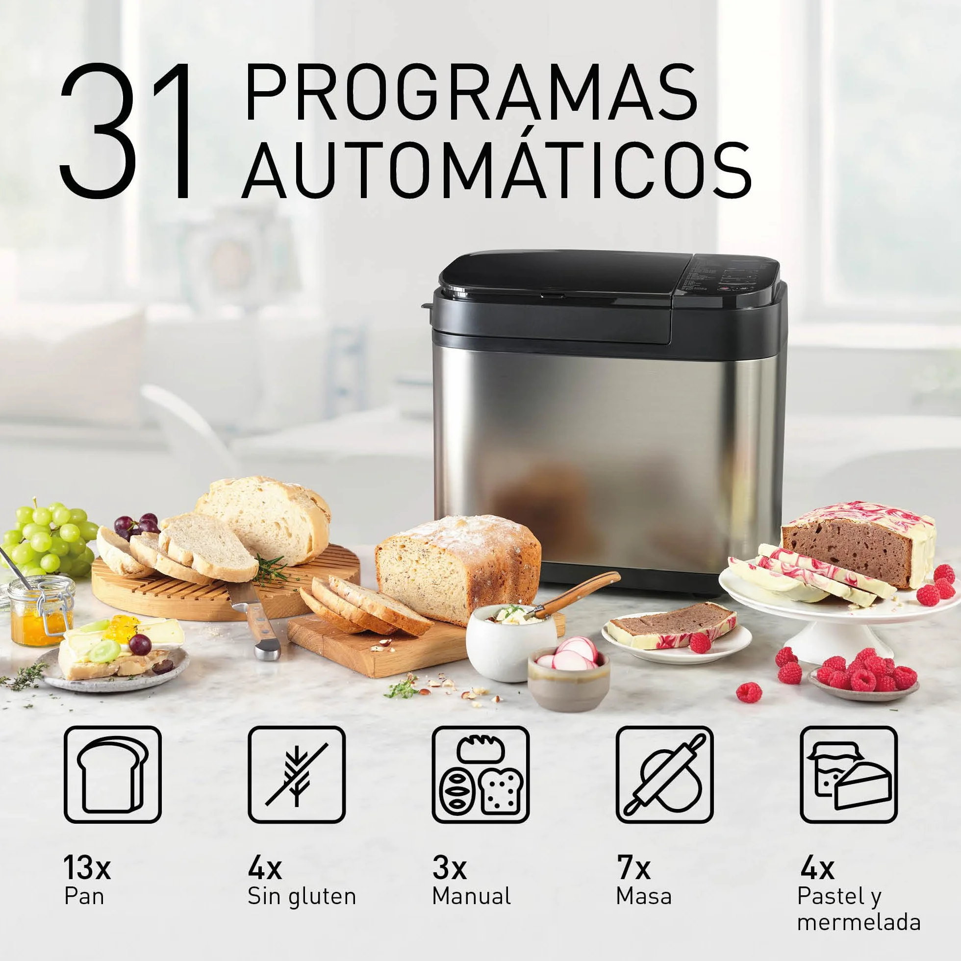 Panasonic SD-YR2550SXE Panificadora Automática con Dispensador, 850 W, Sensor de Temperatura, Temporizador Digital 13H, 31 Programas, Plateado