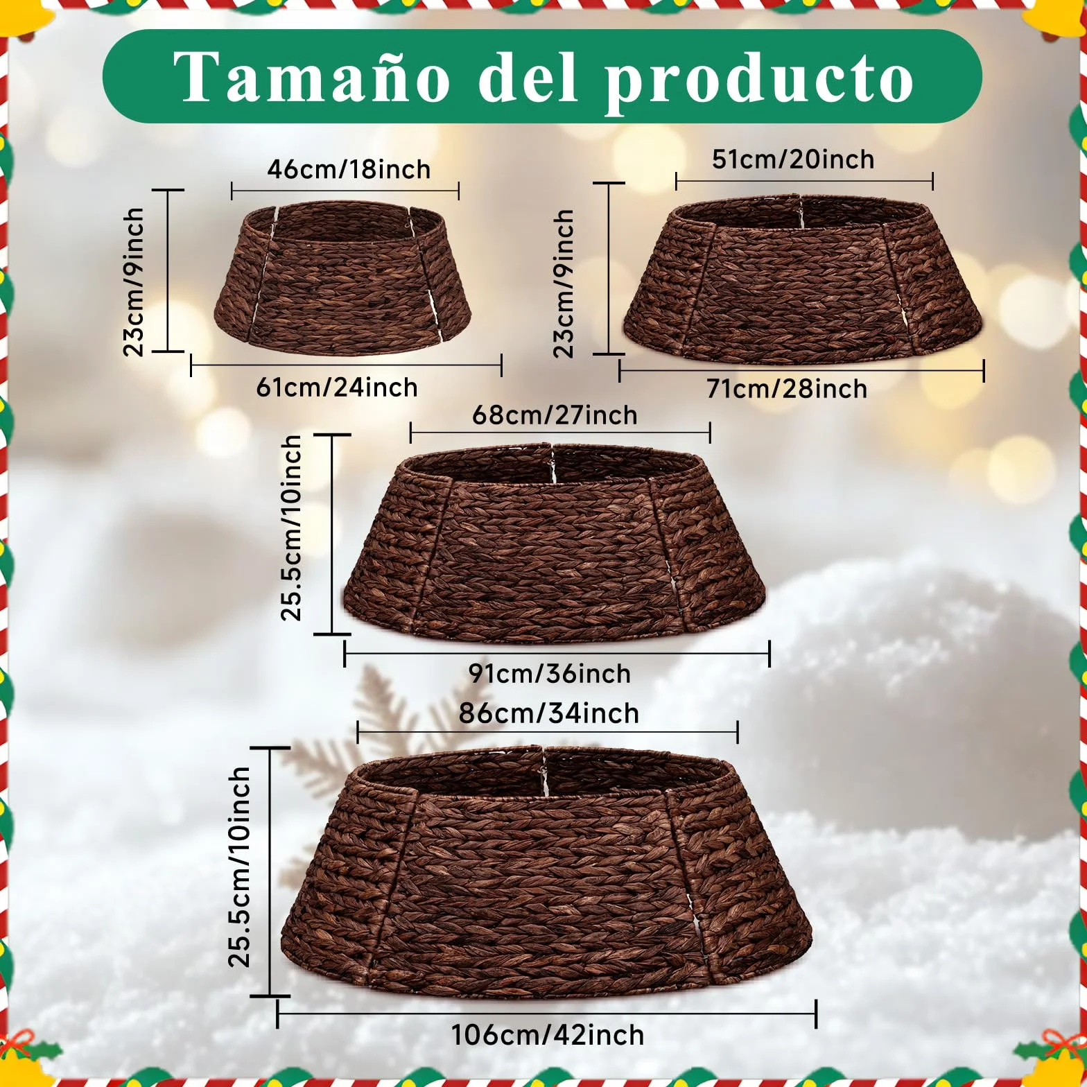 Lanpn Rattan Collar Árbol de Navidad 106cm, Redondo Mimbre Decorativo Falda Arbol Navidad Christmas Tree Collar para Grande Árboles Artificiales Interior - Decoración Navideña (Marrón)