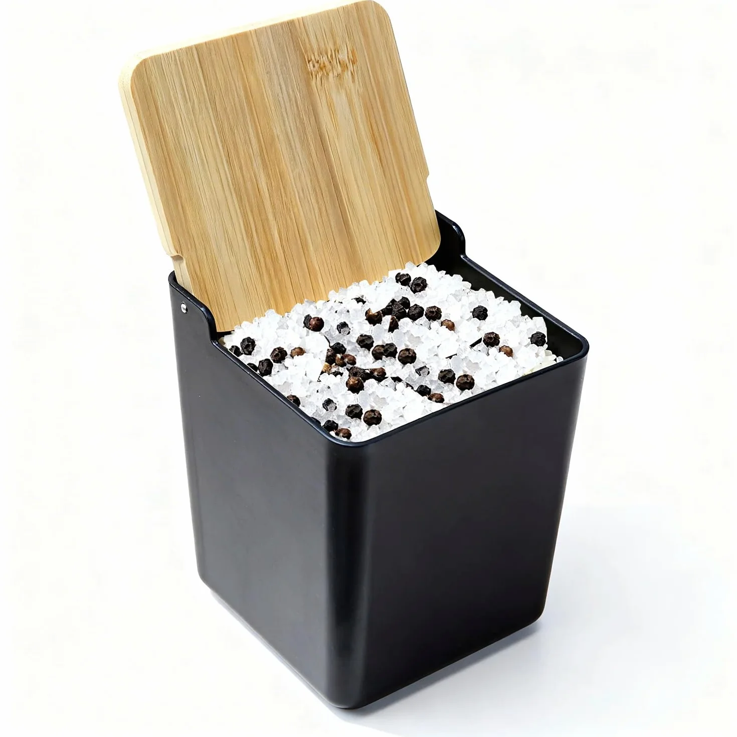 CIA&CO Salero Cocina Grande 1kg – Recipiente para Sal, Azúcar, Especias, Café – Tapa Bambú Natural – Cierre Antihumedad (NEGRO)