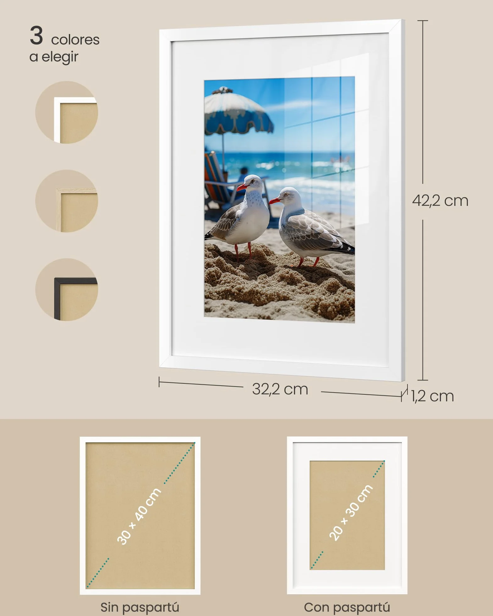 SONGMICS Marcos de Fotos 30 x 40 cm, Portafotos de Pared, Tablero MDF, con Clavos sin Rastro, Juego de 3, Blanco RPF057WZ01