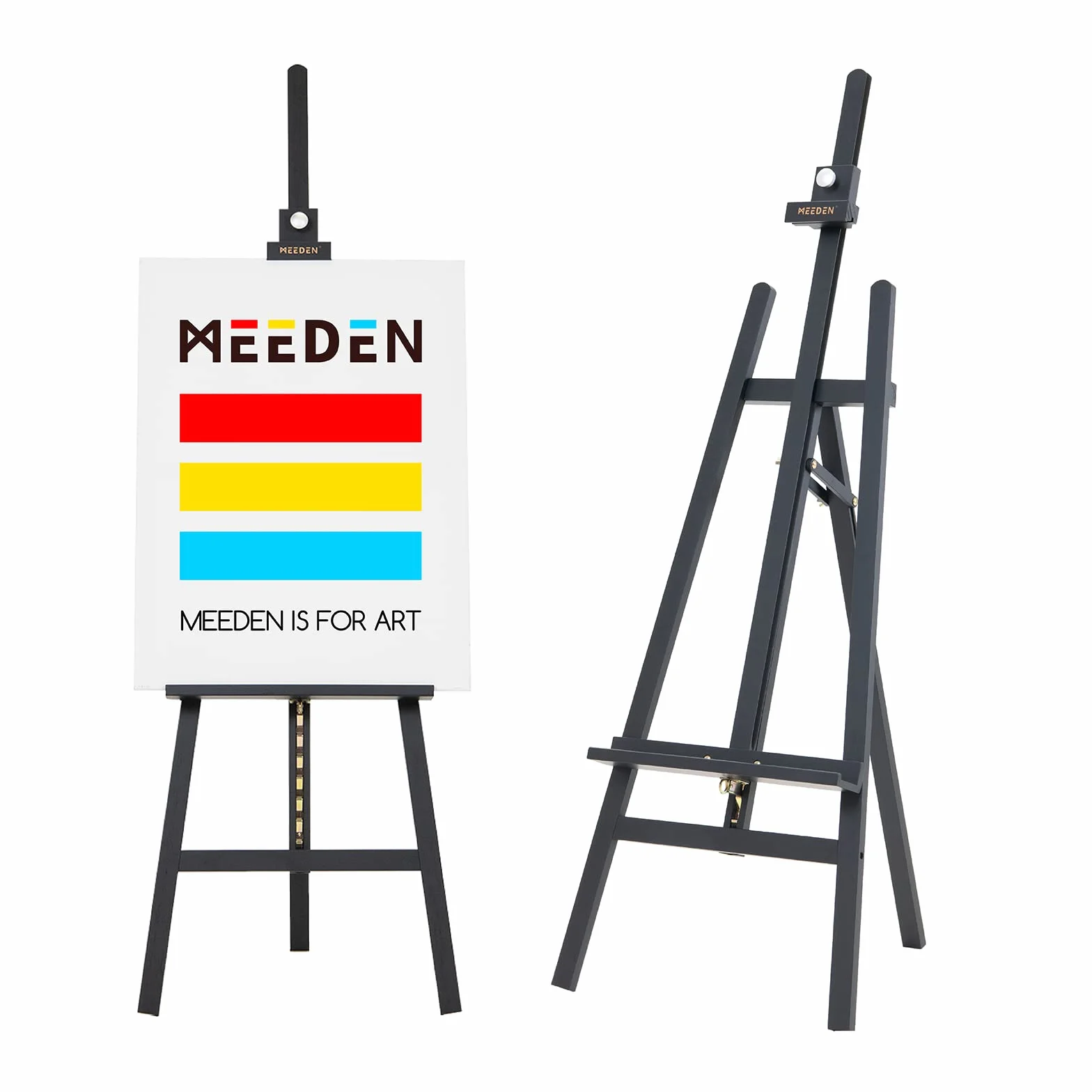 MEEDEN Grande Caballete Pintura de Madera: Regulable 145-193 cm H,Sujeta lienzos de hasta 109 cm, Profesional Caballete de Estudio para Niños y Adultos, Negro