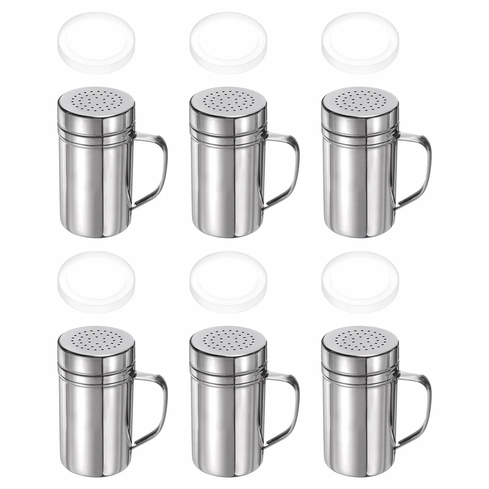 QUARKZMAN 6Pcs Saleros de Especias de Acero Inoxidable de 14 Onzas con Asa y Tapa para Sal, Azúcar, Harina
