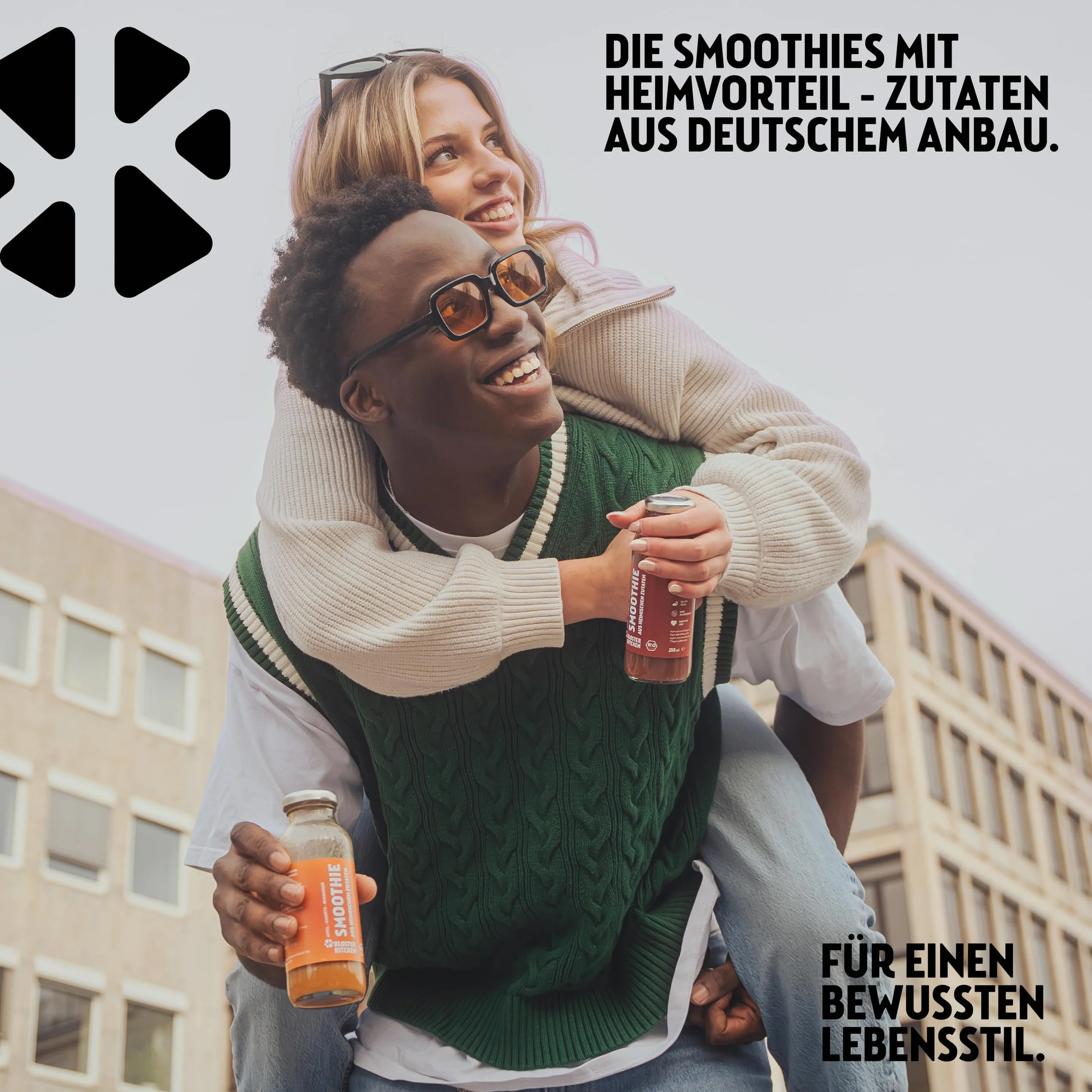 Kloster Kitchen Bio Smoothie Mix 6x250 ml Set Rojo Naranja Verde Vegano Desayuno Superalimentos Botella Vidrio