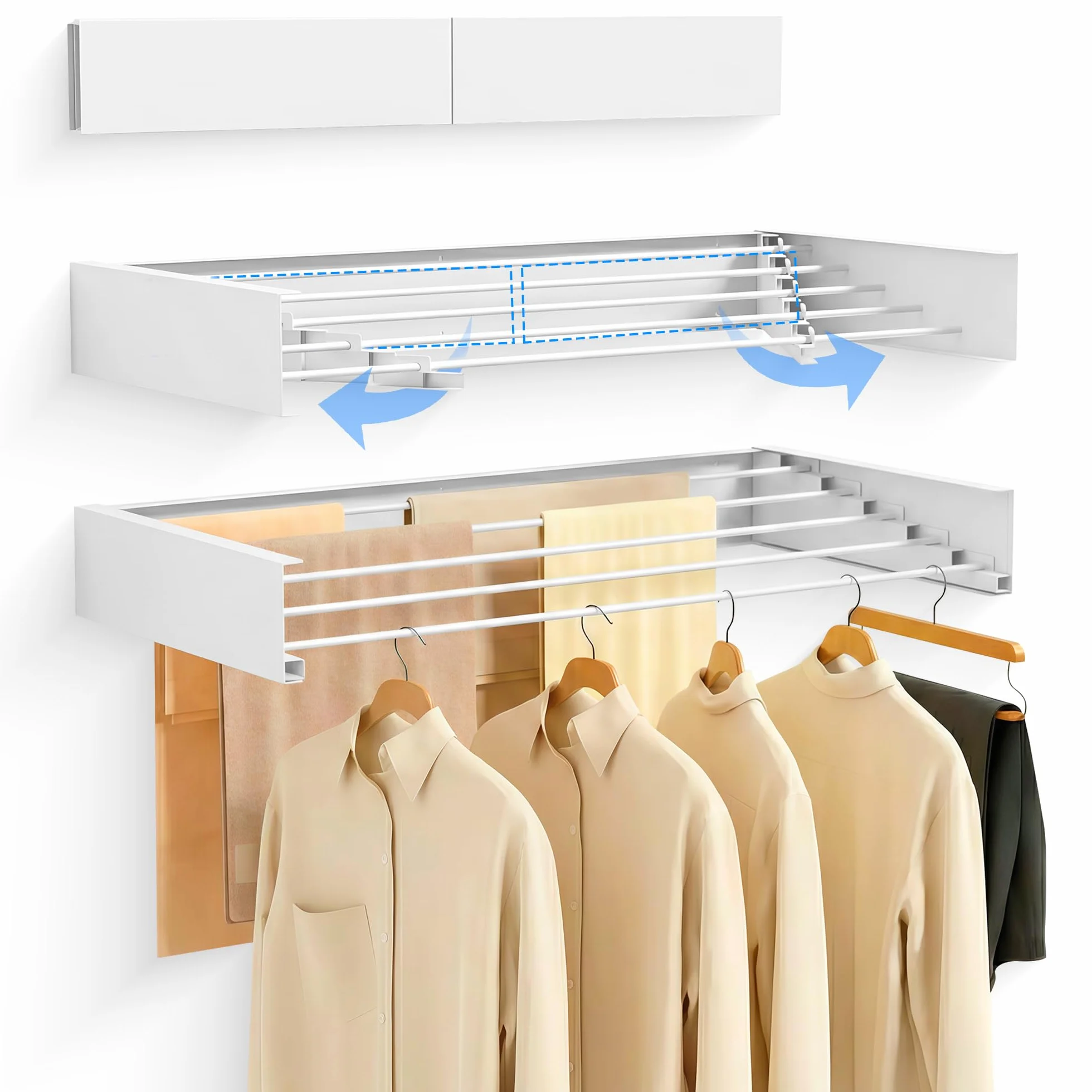 Tendedero Pared Plegable Retractil 120cm, 30 kg Capacidad, Blanco