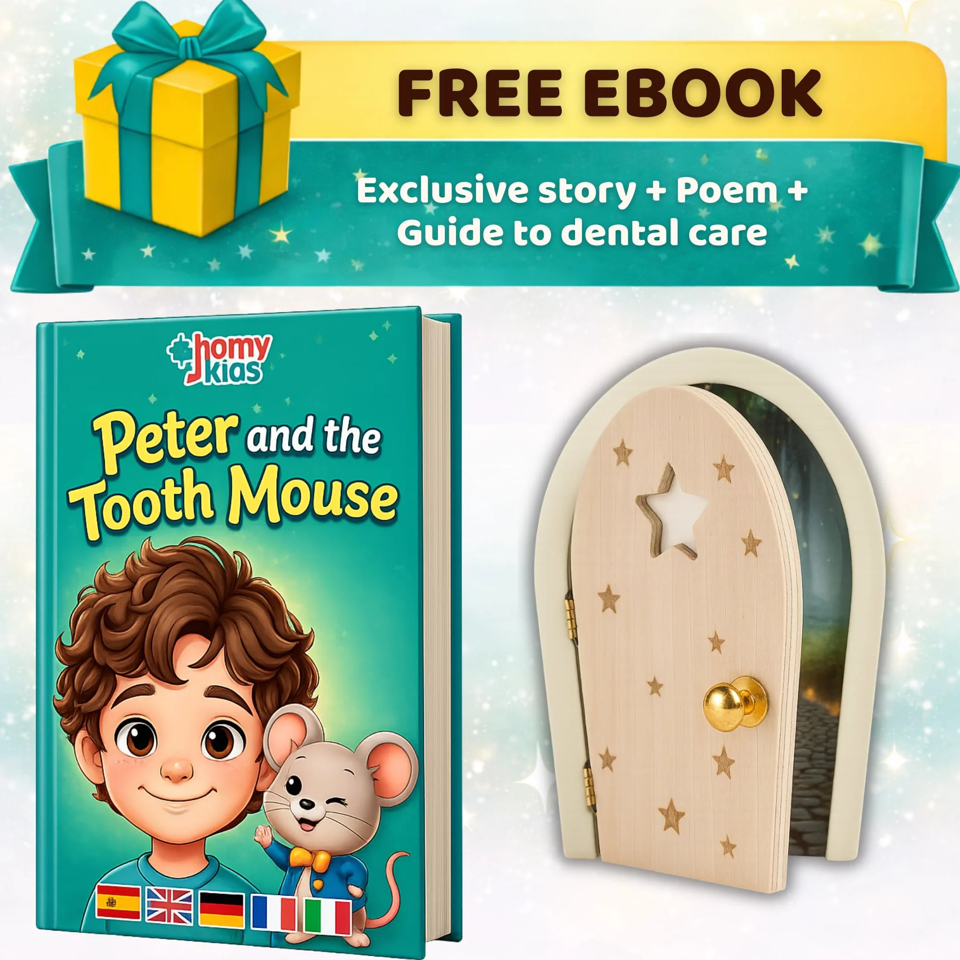 Puerta Ratoncito Perez Magica Abre y BRILLA Cuento GRATIS Certificados Casita Idea Regalo Cajita Dientes Natural