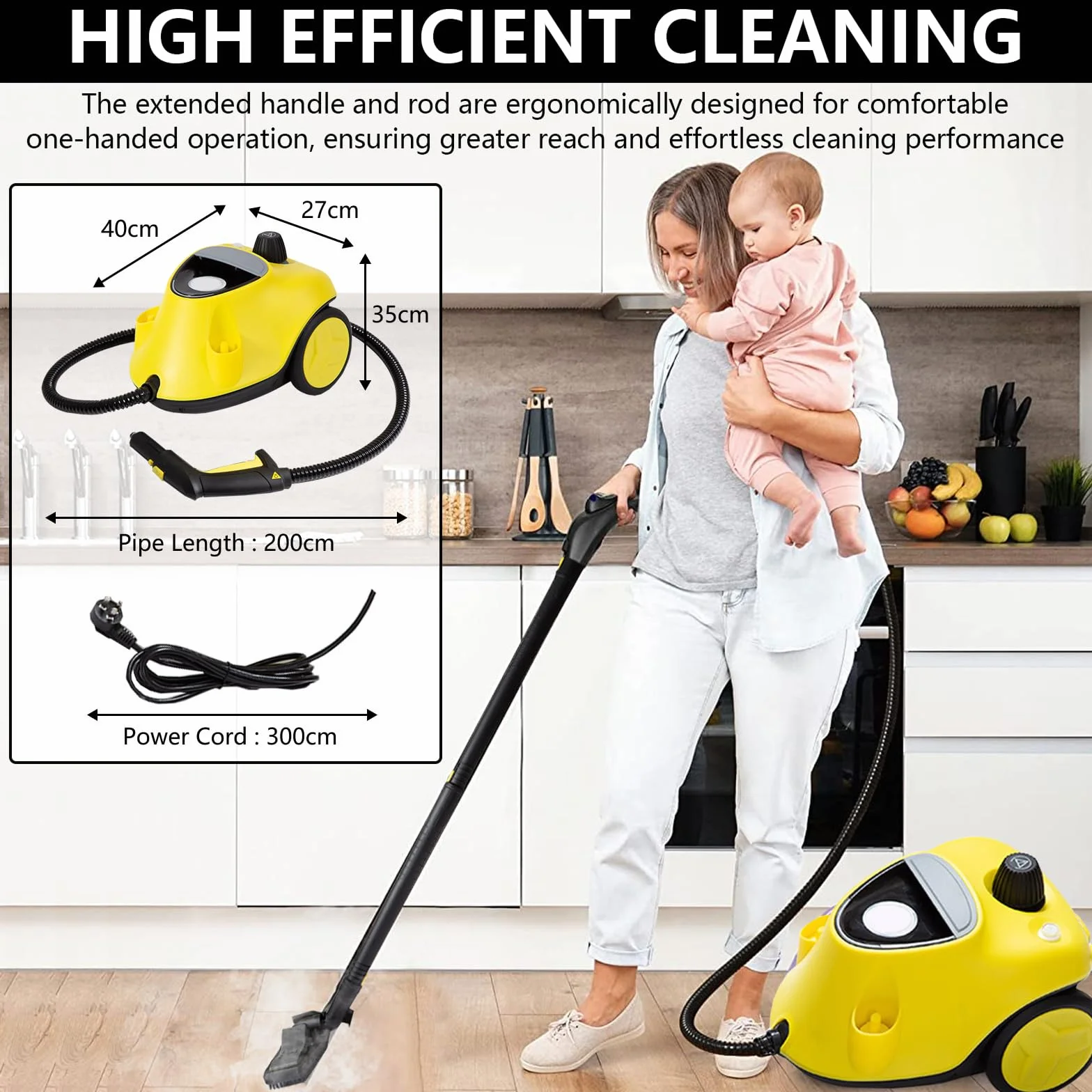Limpiador a Vapor 2100 W Mejorado con 29 Accesorio, Multifunción con Depósito 2,1 L, Presión 5 bar, Kit de Suelos y Boquillas, Alarma de Agua Baja, para Alfombras, Azulejos, Ventanas, Suelos (Negro)