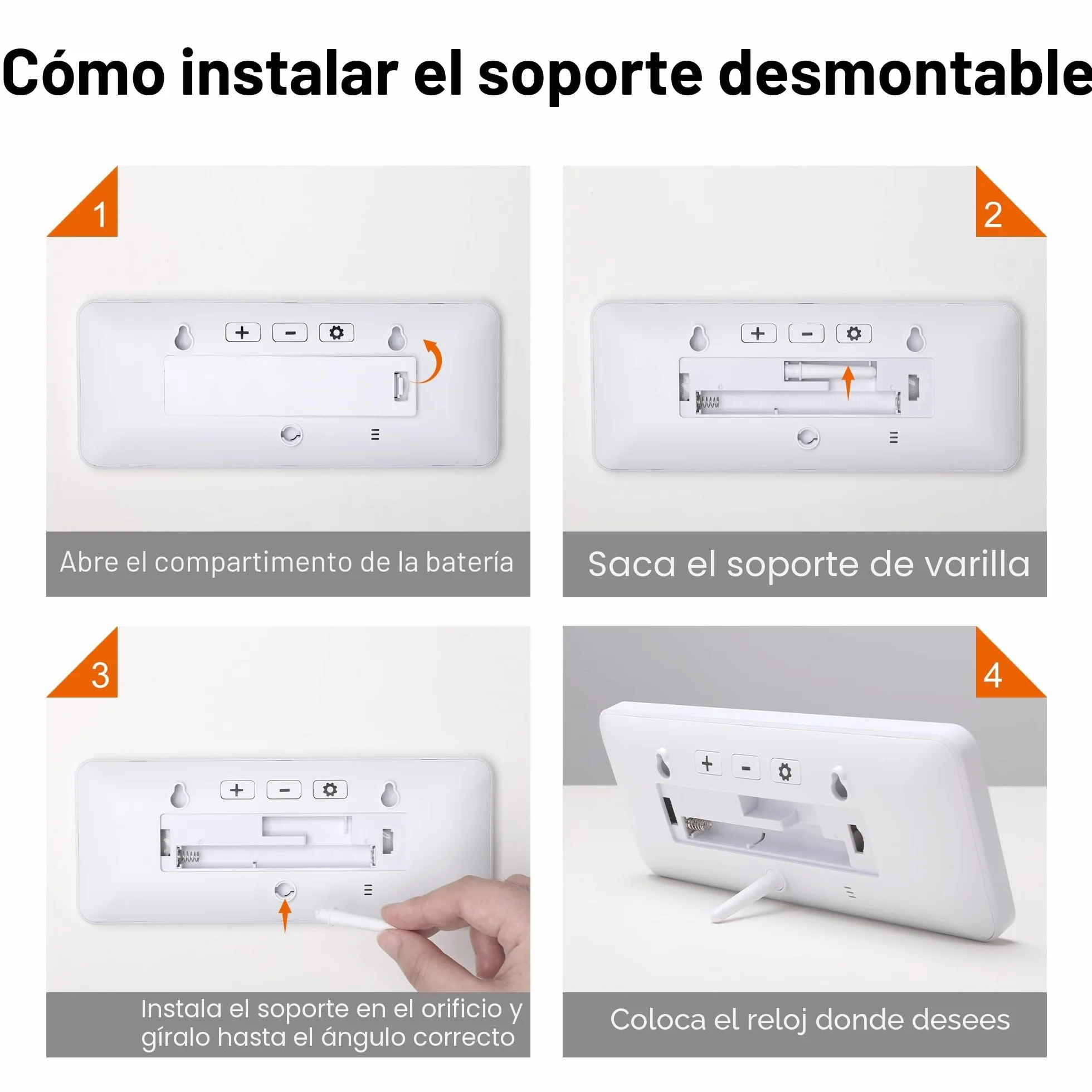 Lafocuse 8.5" Reloj de Pared Digital Pilas, LCD Pantalla Grande Silencioso, Reloj Digital de Pared et de Sobremesa con Temperatura, Fecha, 12/24 Horas, para Salon Cocina Dormitorio Oficina, Blanco