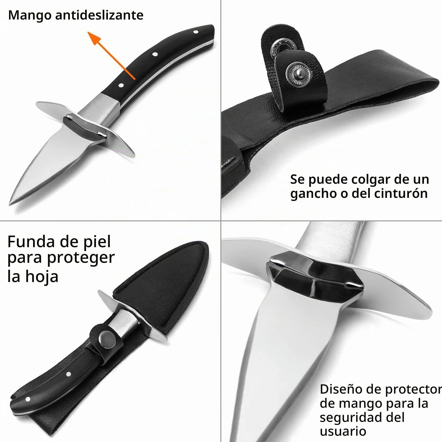 QWORK® Abridor de Ostras, Herramienta de Cocina para Abrir Ostras y Mariscos con Mango de Madera y Funda Protectora