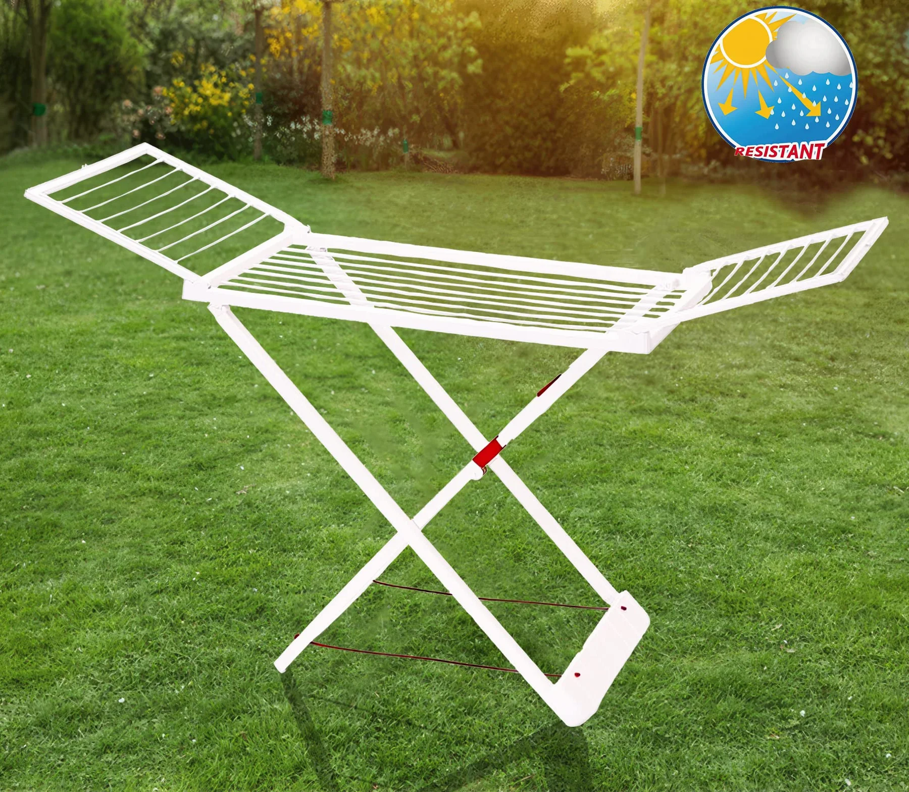 ForenTex Tendedero Plegable de Resina 20 m Alas Bloqueo Seguridad Resistente Sol Blanco