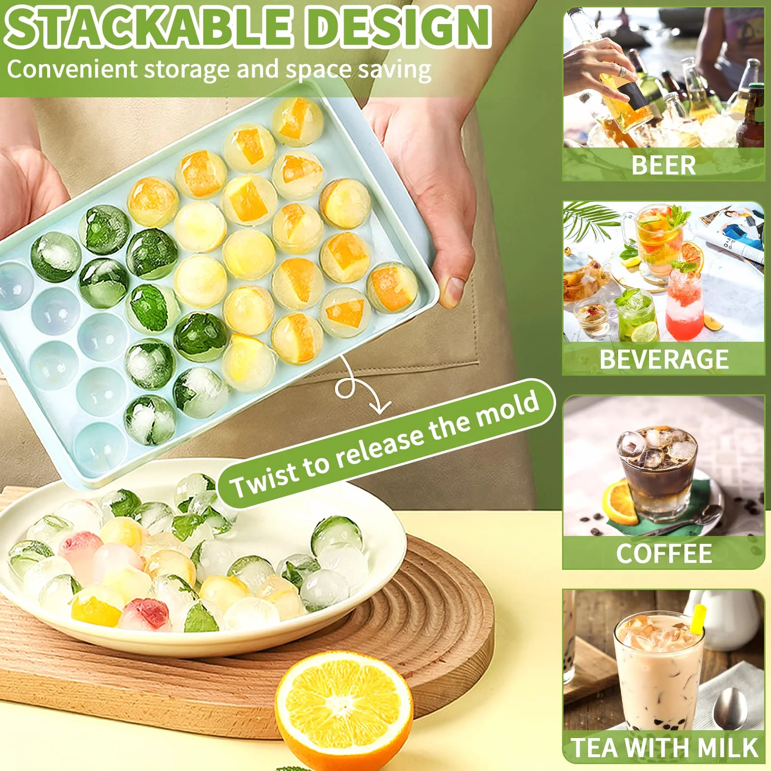 FAMKEEP Bandeja de Cubitos de Hielo 6 Piezas con Tapa, Molde Redondo para Hielo para Congelador Whisky Cócteles
