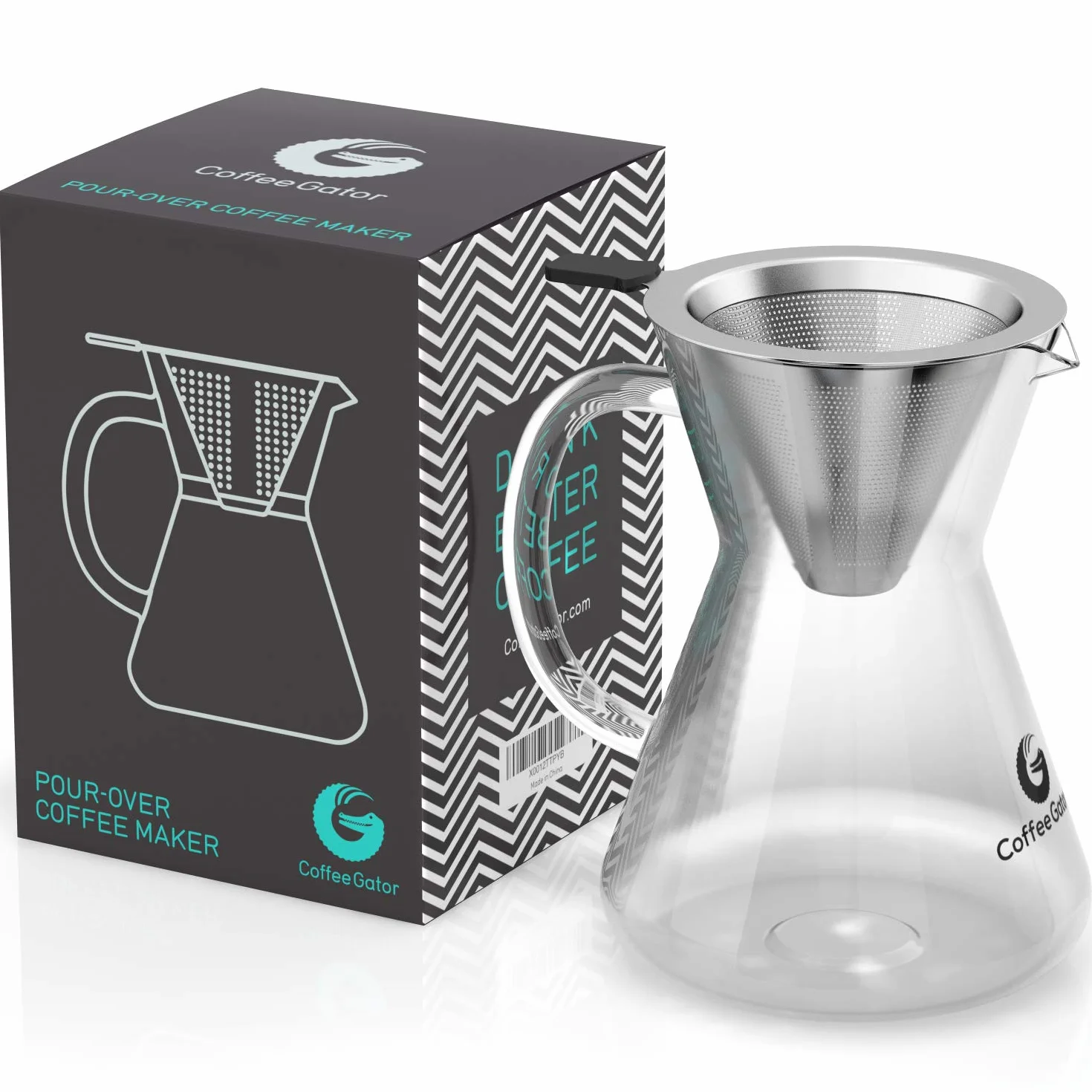 Coffee Gator Cafetera de goteo Pour Over manual con filtro de café permanente de acero inoxidable y jarra. (400ml)