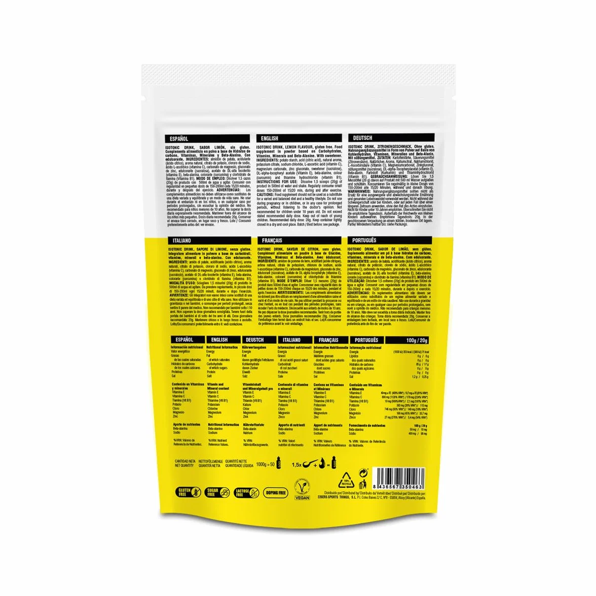 226ERS Isotonic Drink Isotónico en Polvo Bebida Deportiva Isotónica con Sales Minerales y Beta Alanina Sin Gluten Limón 1 kg