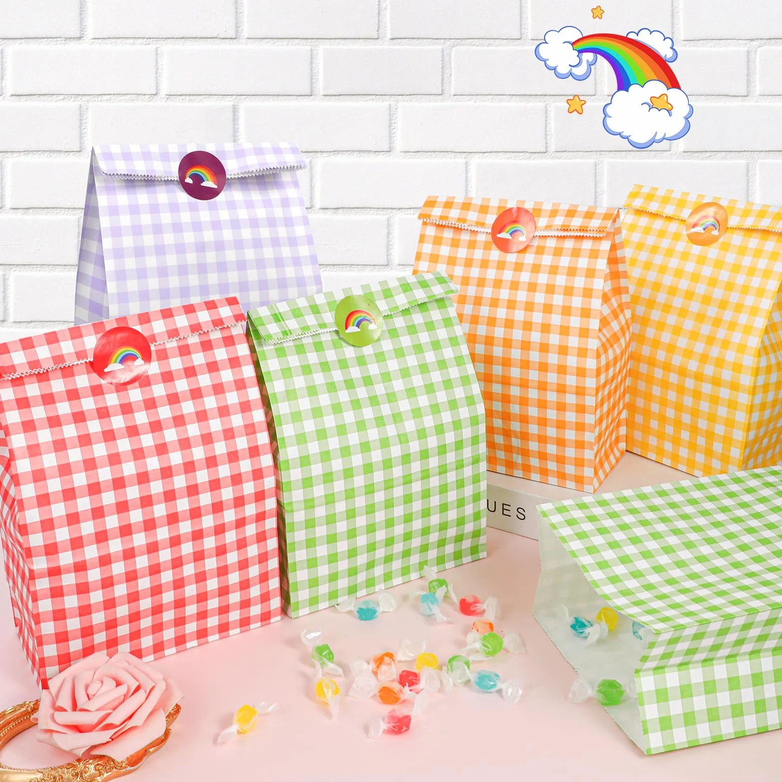 PHOGARY Bolsitas para Regalos, 40 PCS Bolsas de Papel Colores Kraft Bolsas Regalo Cumpleaños Infantil con Pegatinas para Envolver Regalos, Fiesta, Celebración, Boda, Cumpleaños