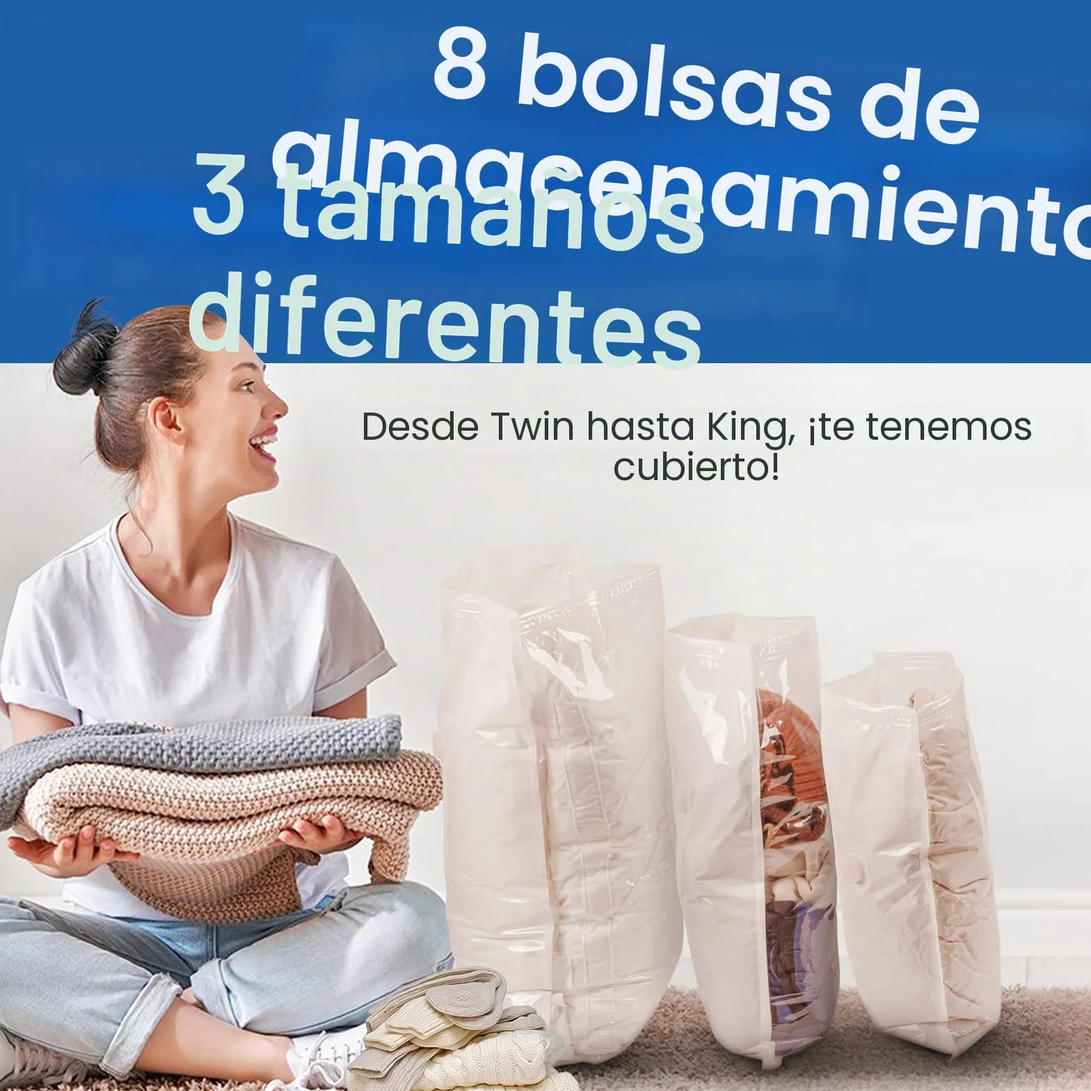 Bolsa Vacio Ropa con Bomba Electrica 8 Bolsas Reutilizables Almacenamiento Temporada Viaje