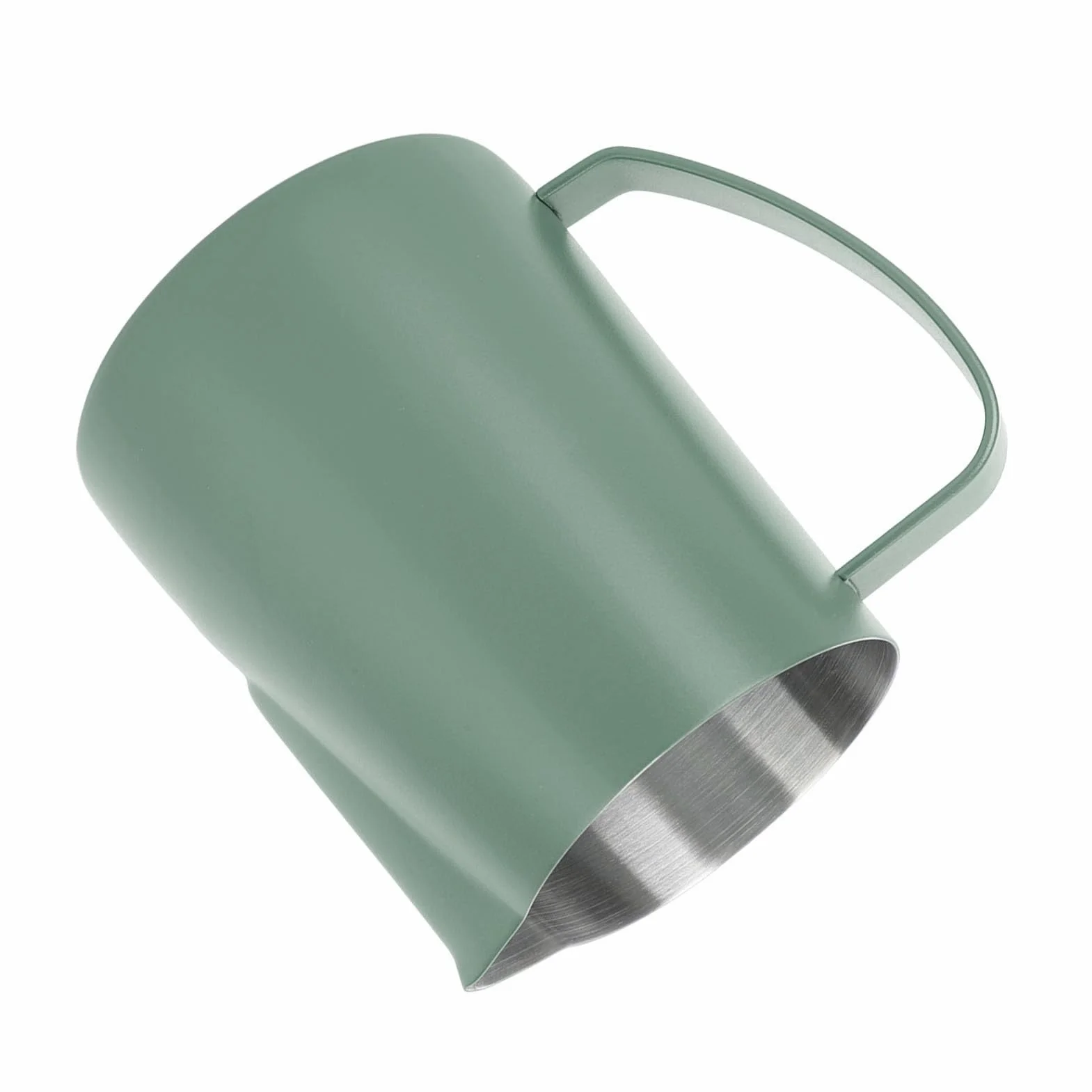 SIXRUN Jarra de café con Leche, Taza para Espumar Leche de Acero Inoxidable de 600 Ml con Boca Puntiaguda para Latte Art, Perfecta para Baristas Caseros y Amantes del café (verde oscuro)