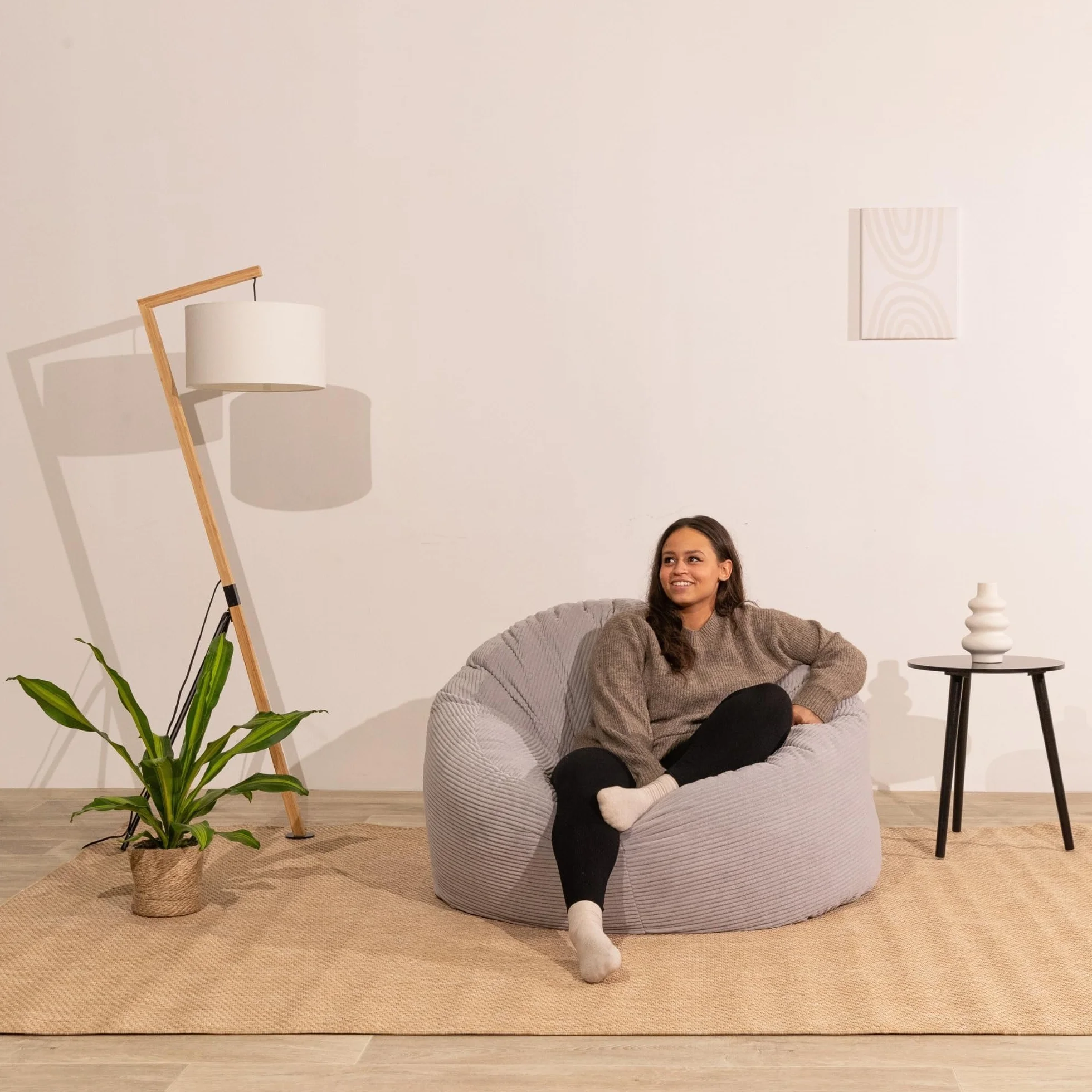 bananair - Puff Salón de Pana Ancho - Suave y Confortable - Puff Pera con Relleno de Espuma Incluido, Óptimo Apoyo para la Espalda - Bean Bag, Sofa Puff Gigante Muy Cómodo (100 cm, Gris Claro)