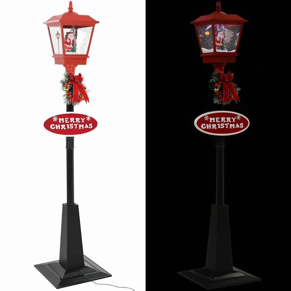 vidaXL Farola de Navidad con Papá Noel y Luces LED Decoración Festiva Estacional Adorno Diseño Distintivo Nieve Cayendo Uso Interior Exterior 180cm