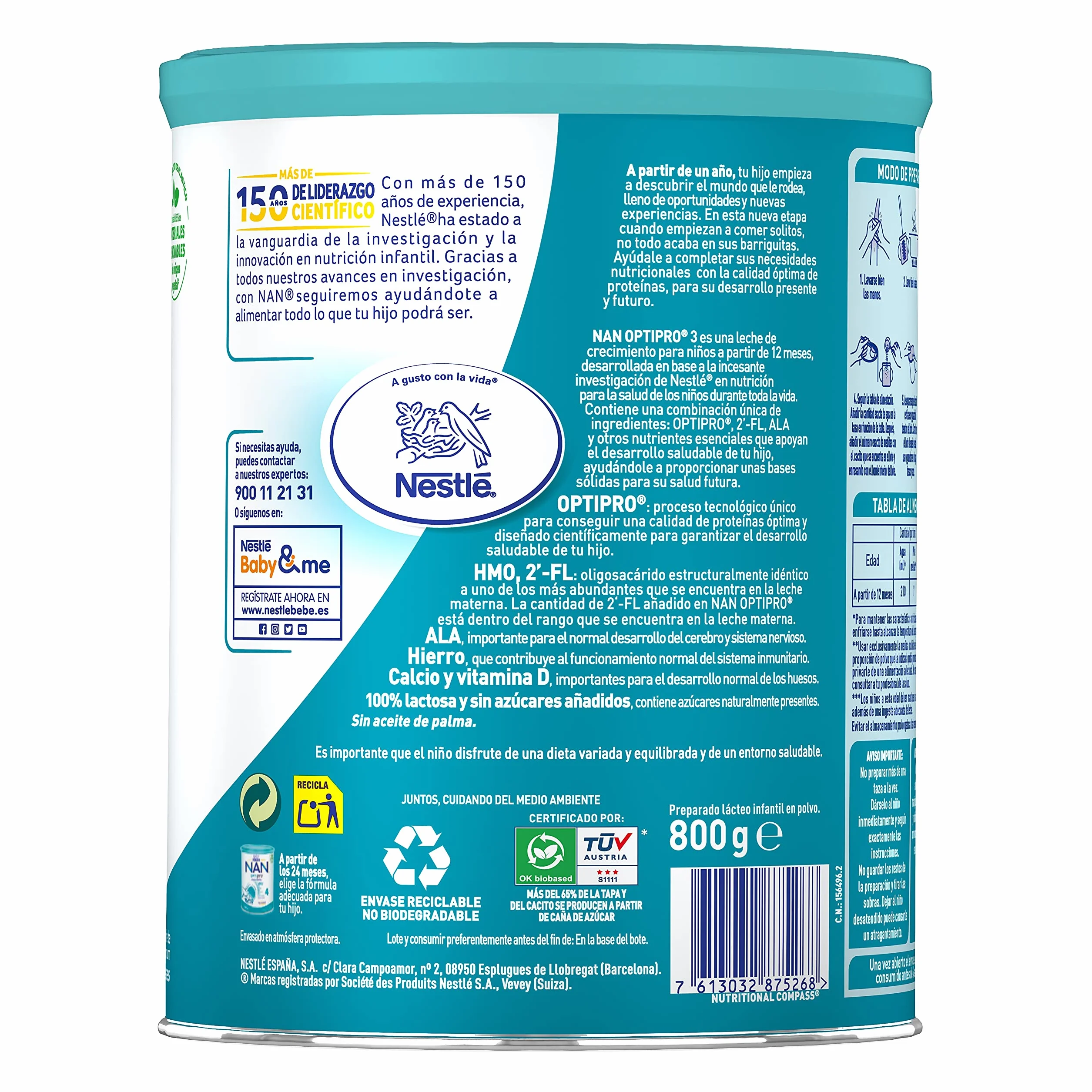 Nestlé NAN OPTIPRO 3 Leche de crecimiento en polvo 800g
